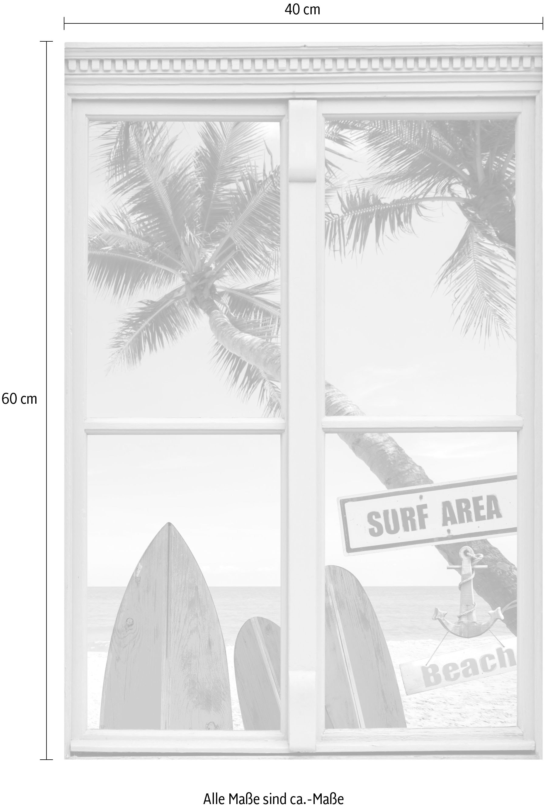 queence Wandsticker »Surf Area Beach«, Wandsticker, Wandbild, selbstklebend, 3D, Fenster