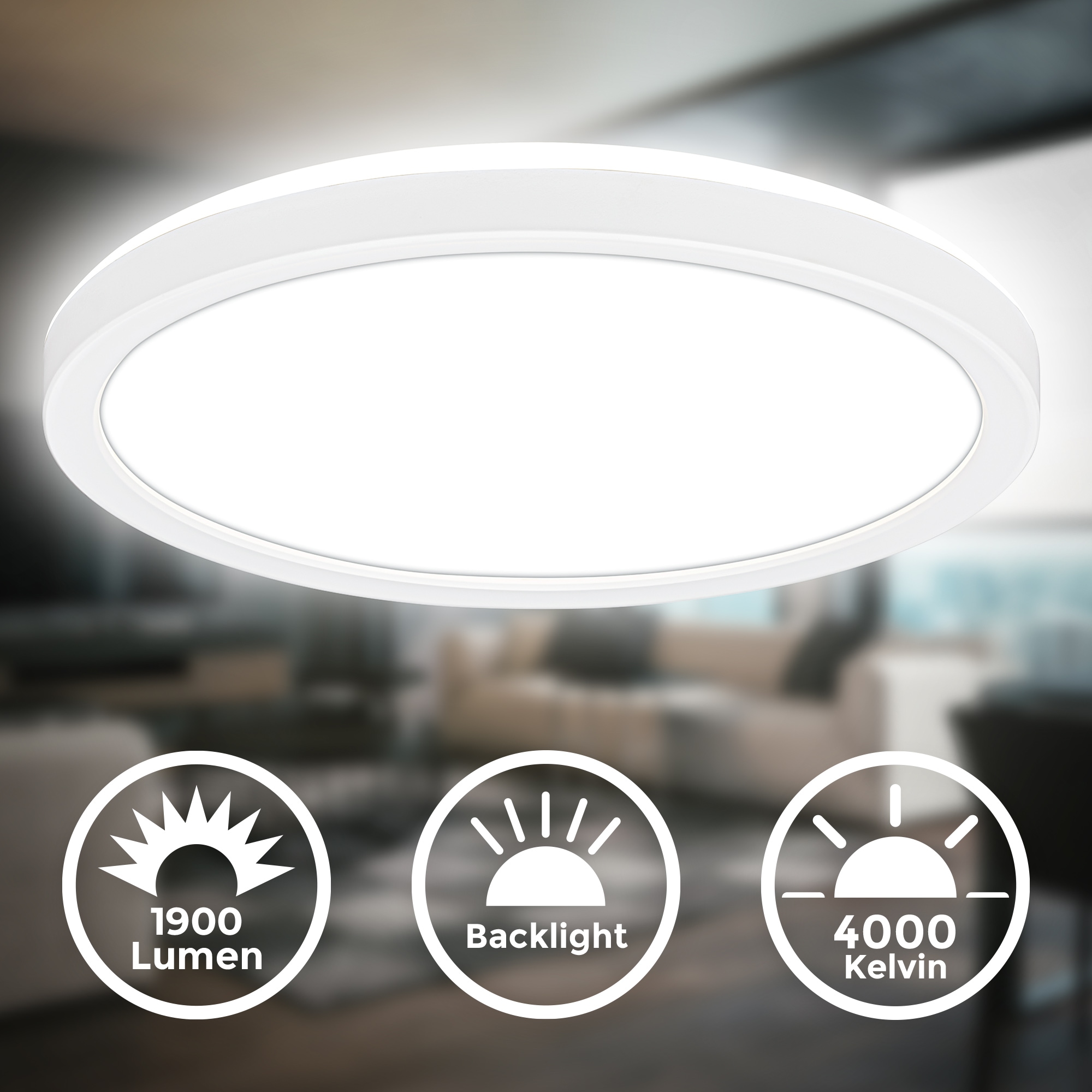 B.K.Licht LED Deckenleuchte »BKL1598 Ultraflache Deckenlampe, LED Panel mit Backlight« LED-Modul 1 Stk. Neutralweiß 4.000K, 1.900 Lm, 16W, indirekte Hintergrundbeleuchtung, ⌀24cm, Weiß