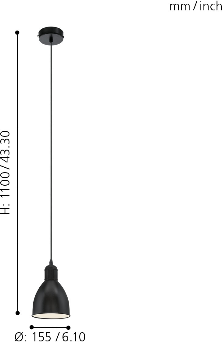 EGLO Pendelleuchte »PRIDDY«, 1 Garantie 40W) flammig-flammig, 1 kaufen / E27 / Jahren x 3 Ø15,5 cm (max. mit XXL H110 x schwarz, | exkl. online weiß