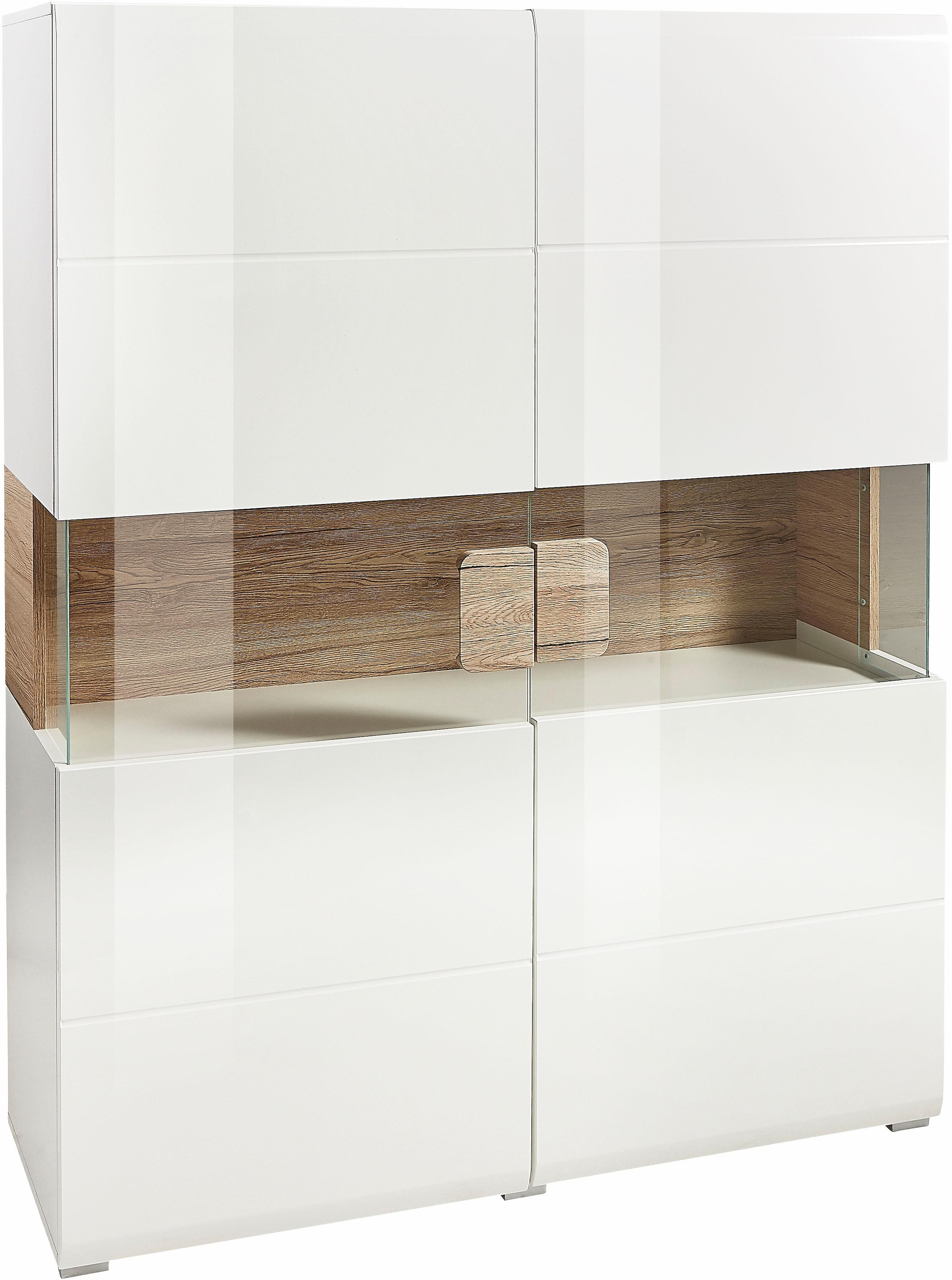 INOSIGN Highboard »Toledo,Breite 121,5 cm, trendige Hochkommode mit 2 Türen«, Hochschrank mit Glas-Partien,stylische Hochglanzfronten