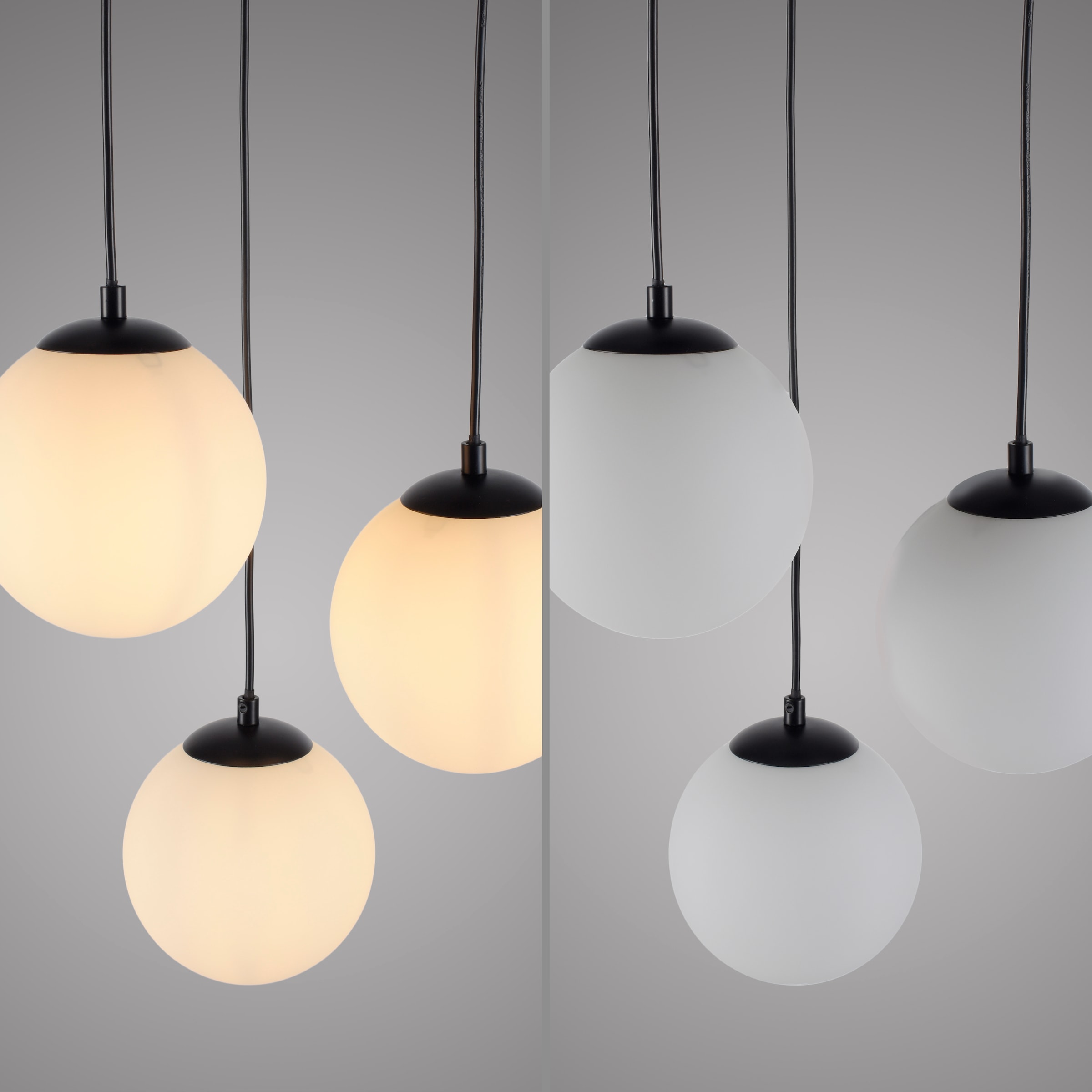 my home Pendelleuchte »Nymölla«, 3 flammig, Leuchtmittel E14 | ohne Leuchtmittel, Hängeleuchte mit großen Glaskugeln, amberfarben oder opal matt weiß
