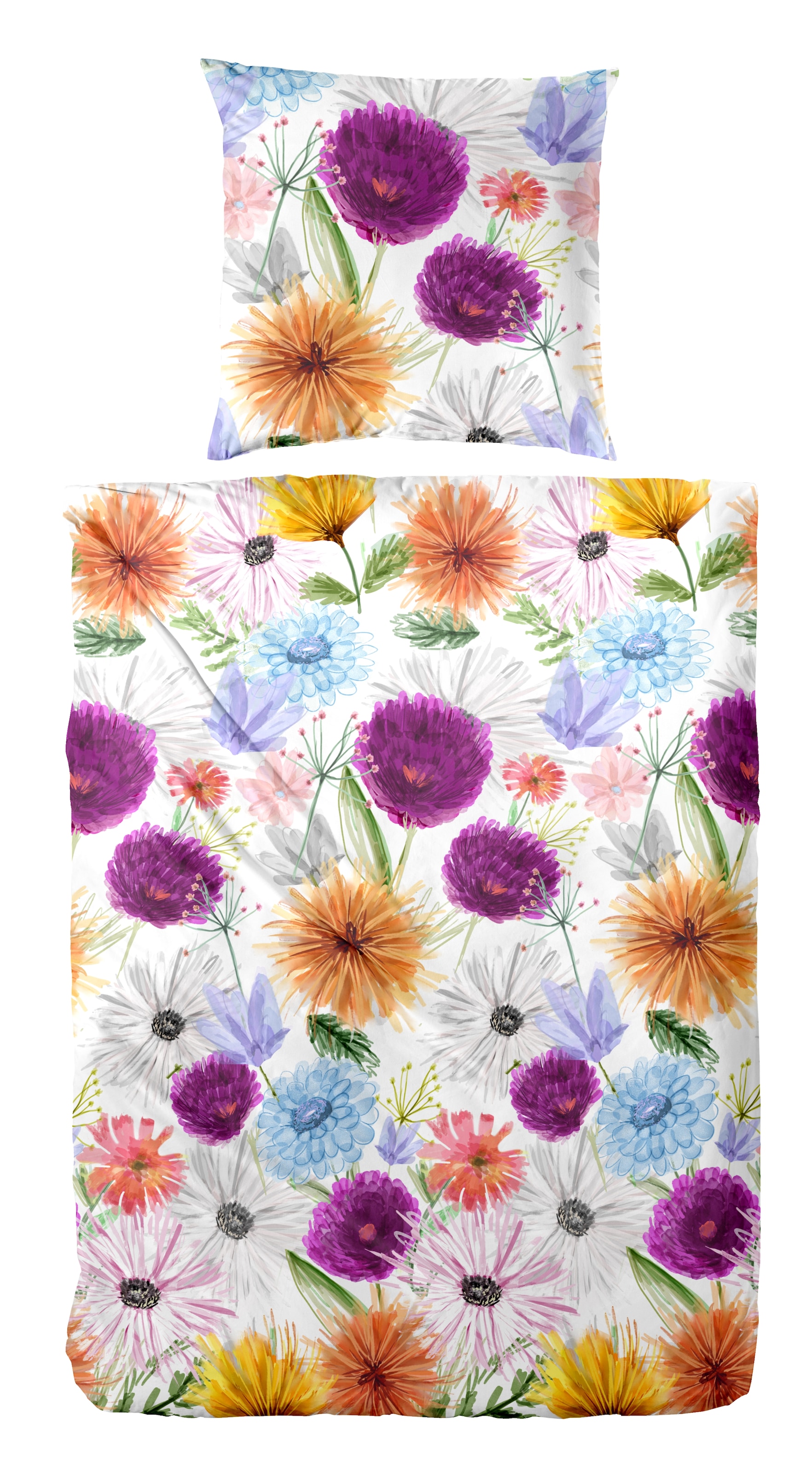 Primera Bettwäsche "Mako-Satin-Bettwäsche Summer Time" 2 Stk. mit bunten Blumen