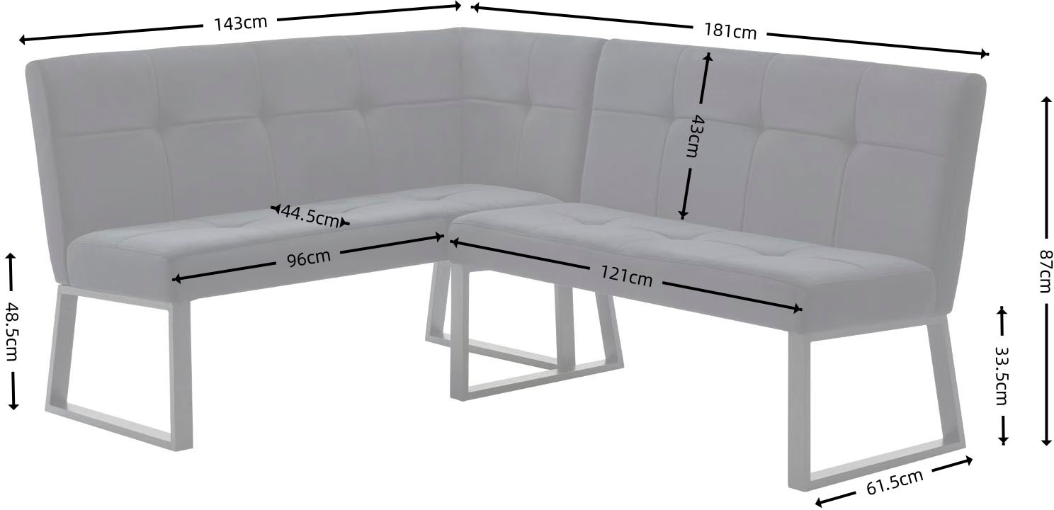 OTTO home Eckbank »Geranie, Sitz -und Rücken gepolstert, Knopfheftung« zwei Bezugsstoffe, zwei Stofffarben, pulverbeschichtetes Metallgestell