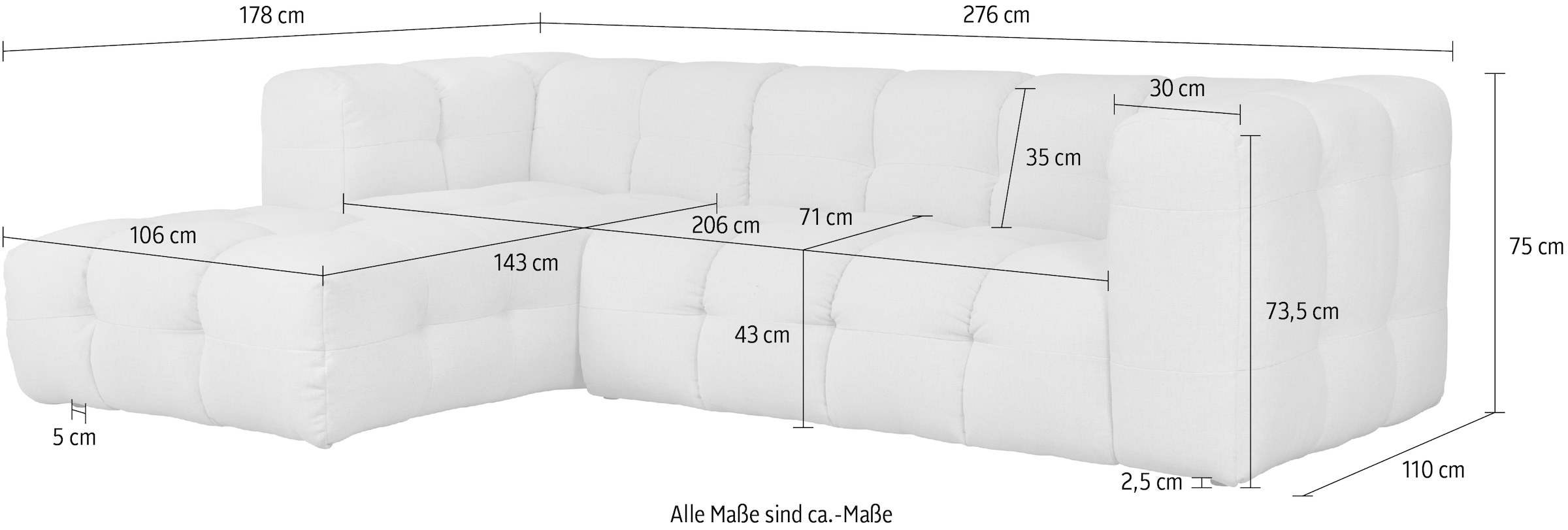 LeGer Home by Lena Gercke Ecksofa »TALISHA L-Form Designersofa, moderne Steppung, B/T/H: 276/178/75 cm«, moderne Steppung, hoher Sitzkomfort