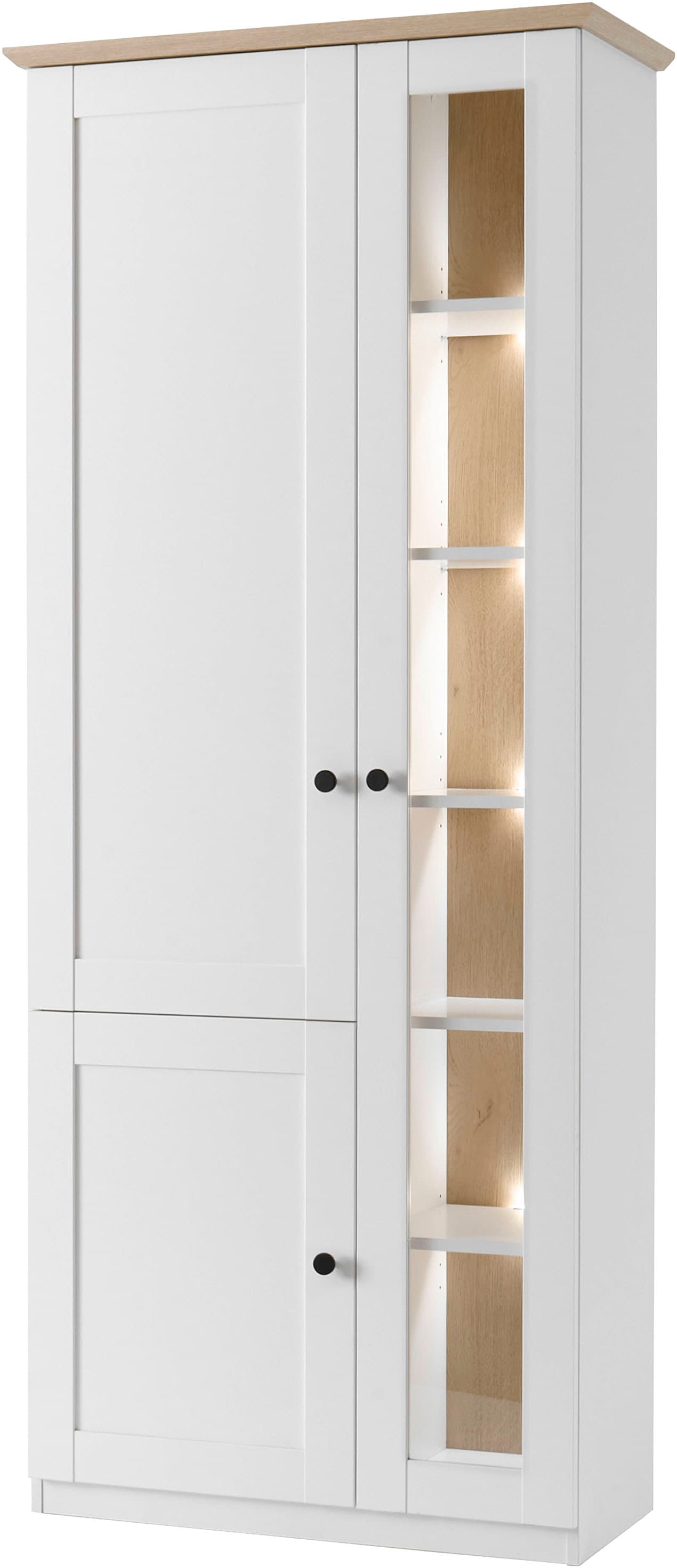 OTTO home Vitrine »Brest, Standvitrine im Landhausstil, Glasvitrine, Vitrinenschrank« schwarze Metallgriffe, ausreichend Stauraum, Glastür, 203 cm hoch