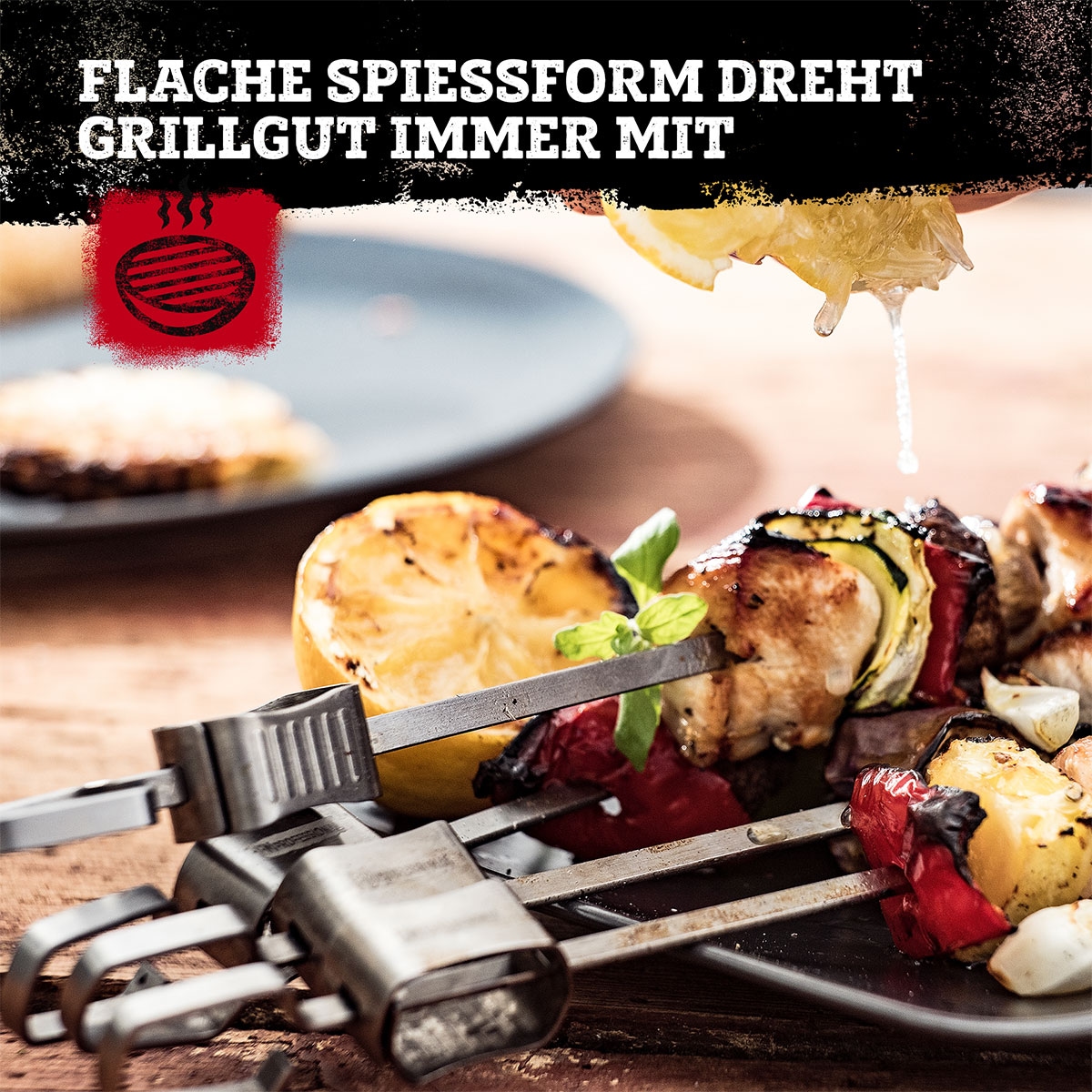 FMprofessional Grillspieß »Grill-Spieße mit Halterung aus Edelstahl - Inklusive Abstreifer« 4 XXL Spieße mit Halter für den Grill – Zubehör für Schaschlik & Co