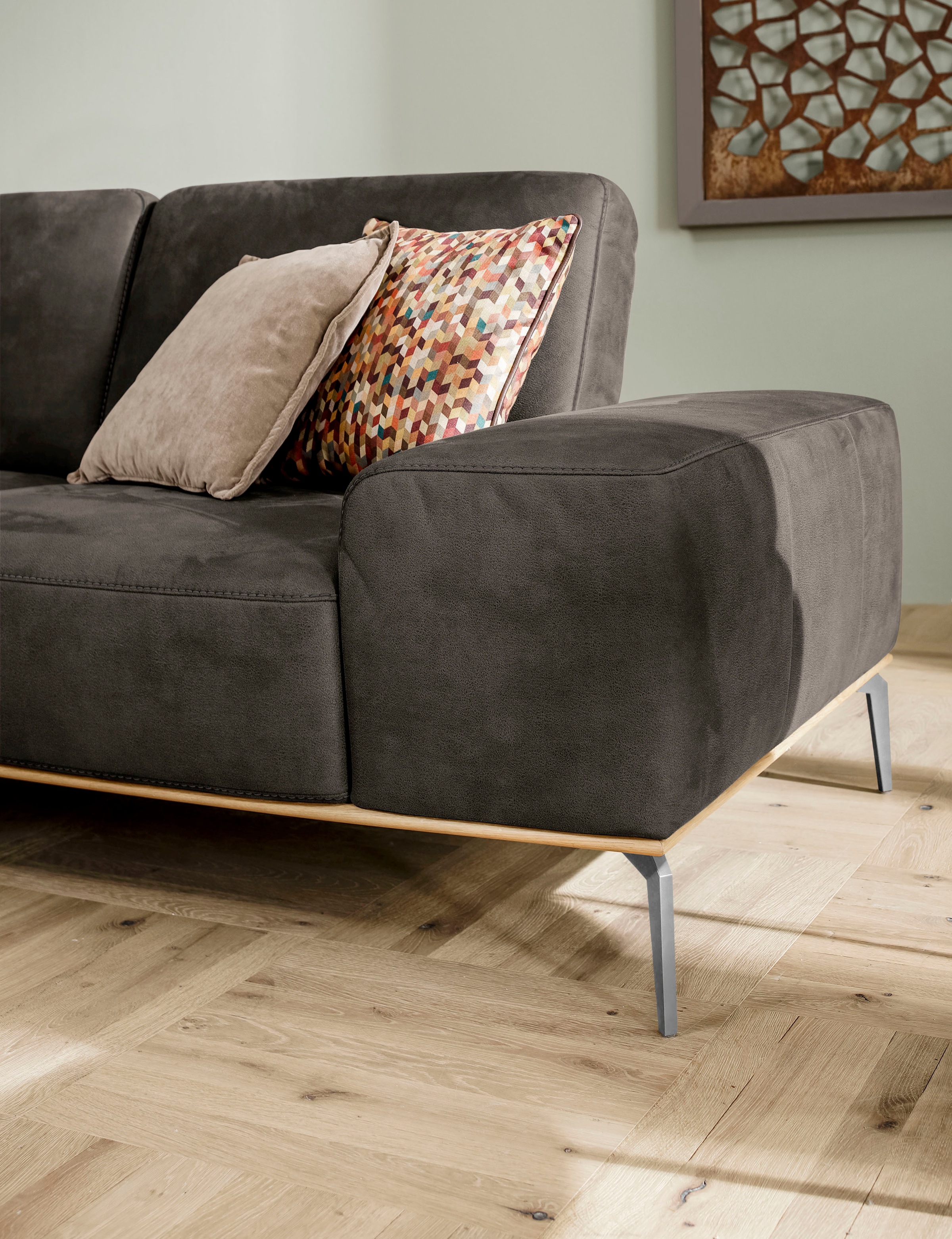W.SCHILLIG Ecksofa »run, Designsofa, bequem, L-Form«, mit elegantem Holzsockel, Füße in Chrom glänzend, Breite 299 cm