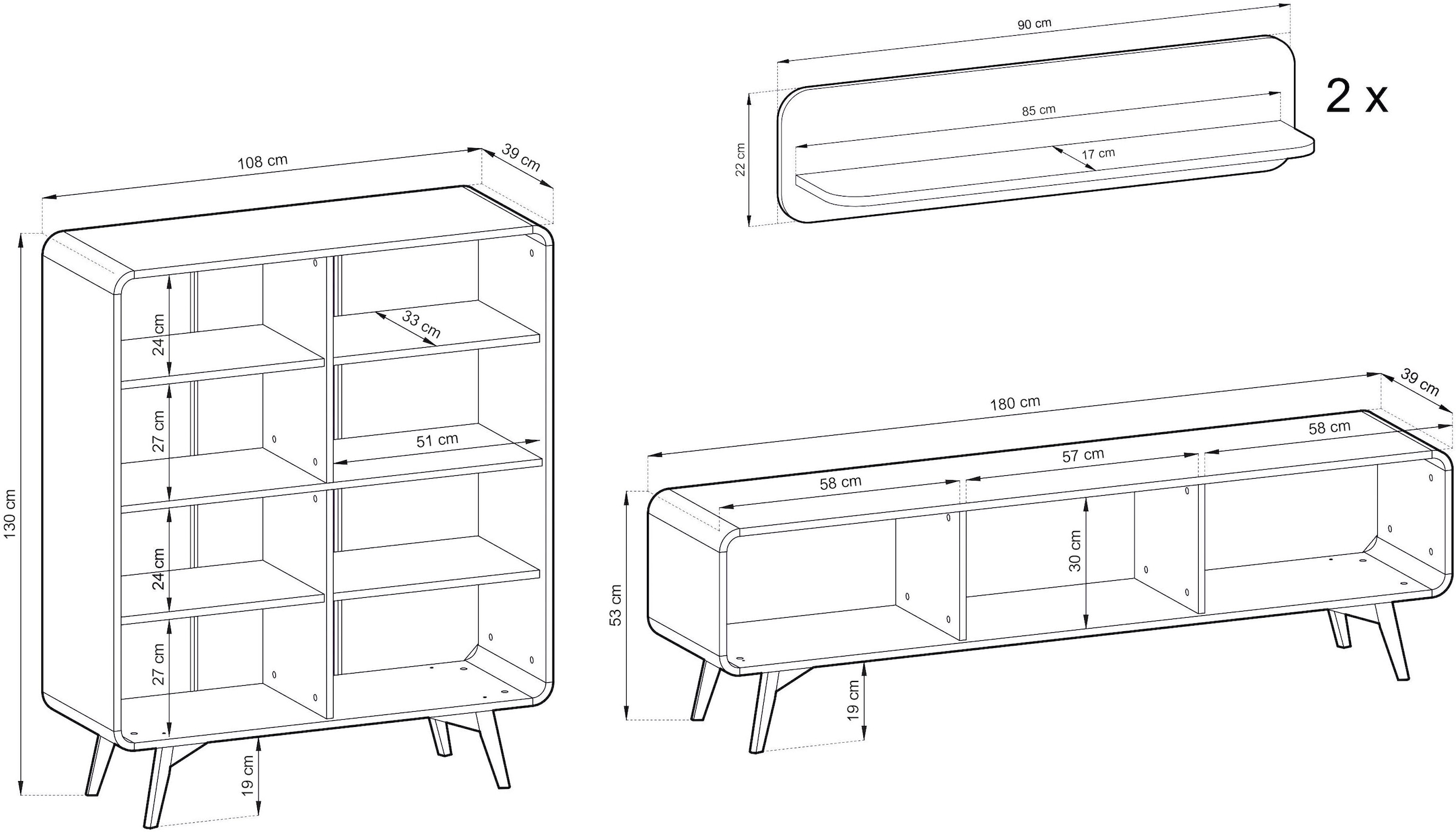 Home affaire Wohnwand »Torsby, moderne Anbauwand, Komplettset im Scandi-Stil« Set, 4 Stk. tlg.