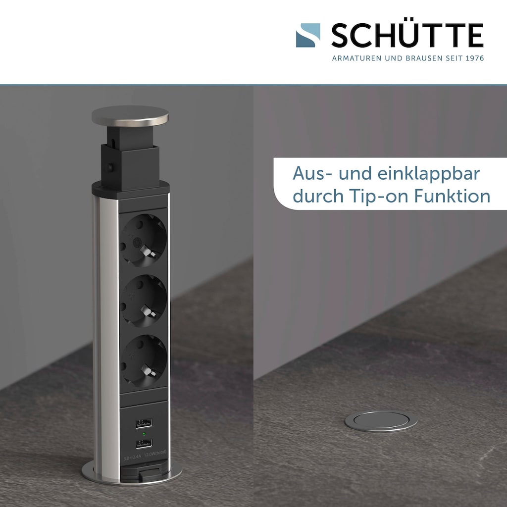 Schütte Einbau-Tischsteckdosenleiste »E1«, 3-fach, (Schutzkontaktstecker Kabellänge 2,3 m), versenkbar, 3-fach und 2 x USB