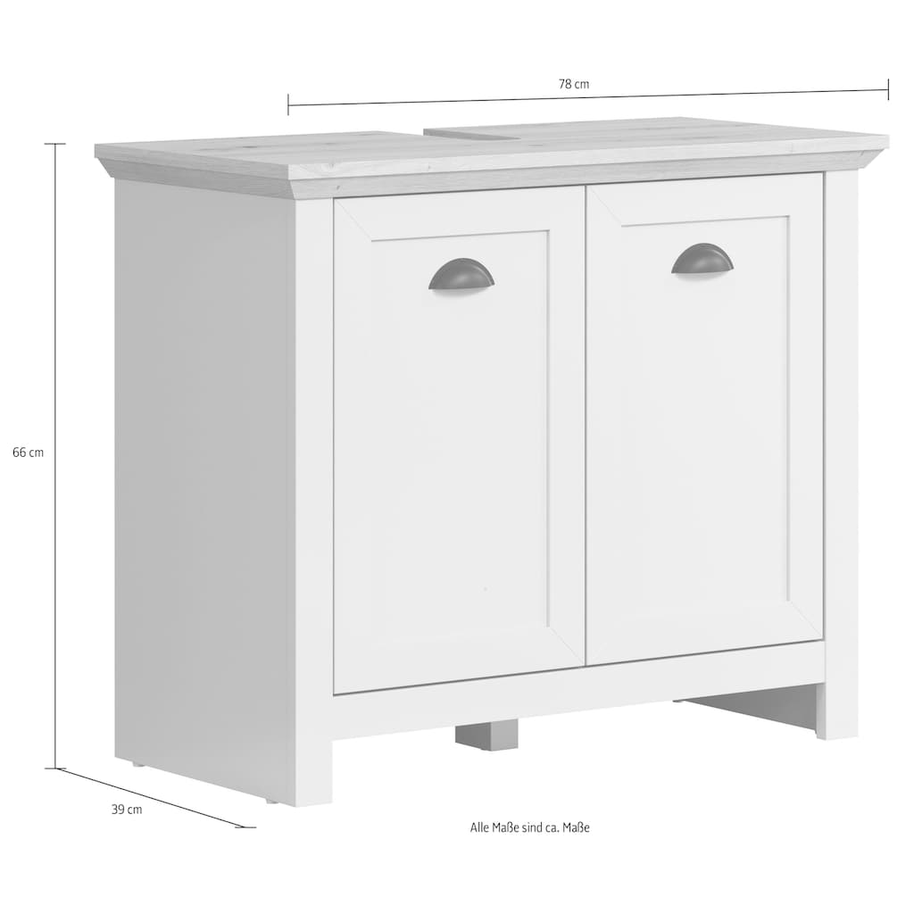 trendteam Badmöbel-Set »Landside«, 5-teilig, bestehend aus: Hochschrank, Waschbeckenunterschrank, Standschrank, Hängeschrank und Spiegelschrank