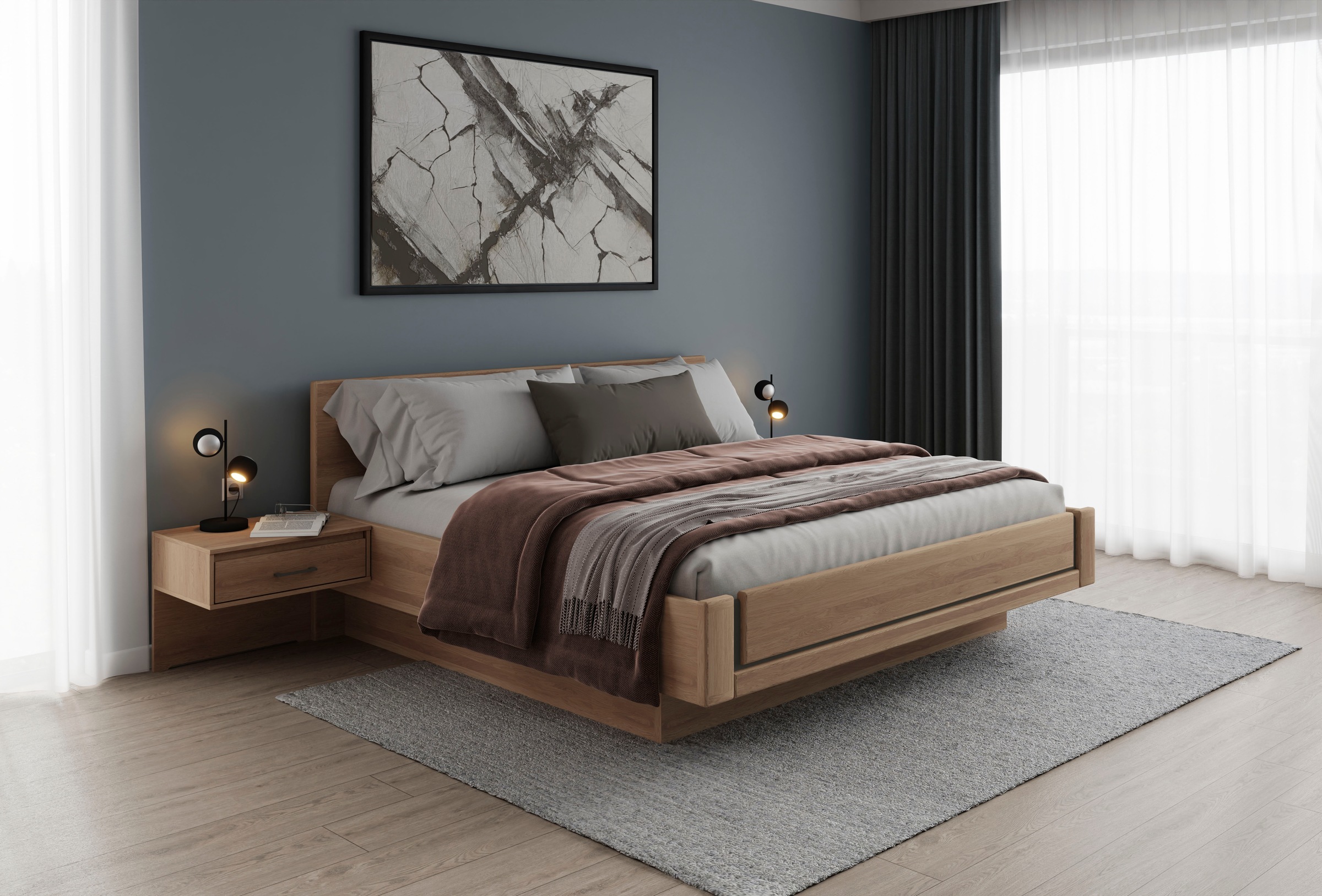 Musterring Holzbett »Sorrent, Bettgestell, Bettrahmen, teilmassiv Eiche«, (MADE IN GERMANY), Eiche teilmassiv, Liegehöhenverstellung, in schwebender Optik