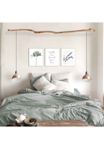 Wandbild »Zusammen Eukalyptus - Pflanze - Ginkgo - Natur - Liebe«, (3 St.)