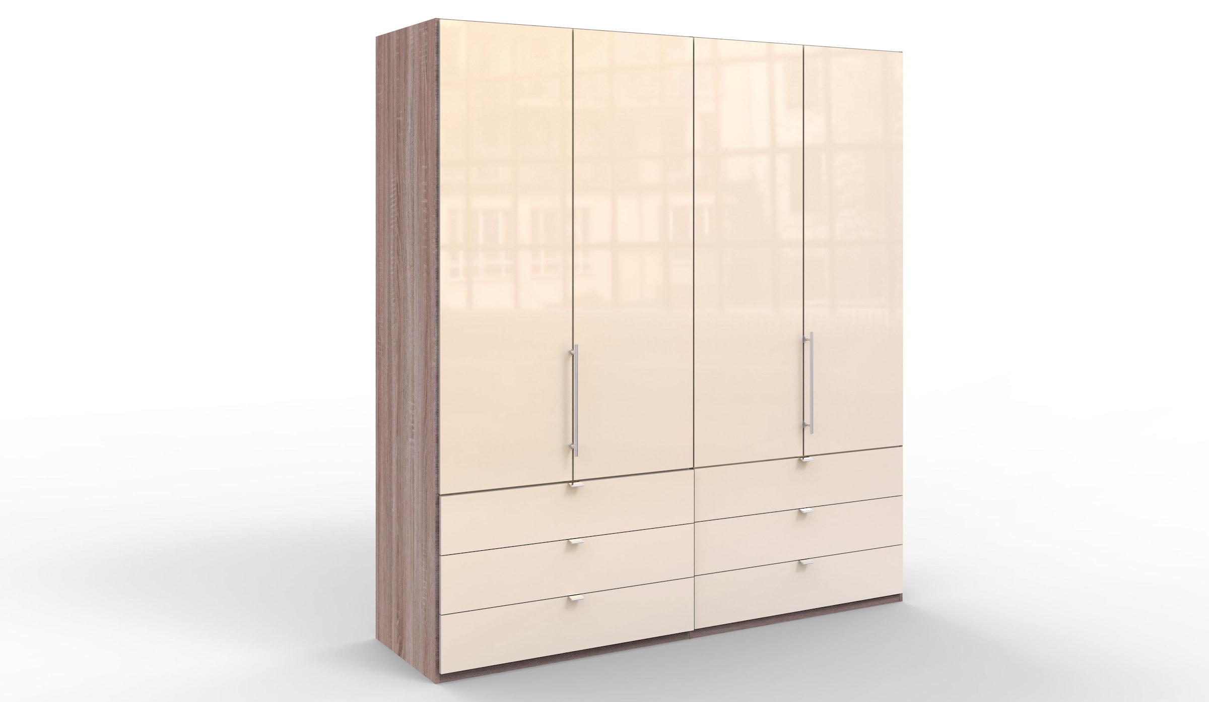 WIEMANN Falttürenschrank »Loft, Kleiderschrank, Schrank, Wäscheschrank, mit Glasfront« 3 Breiten, 2 Höhen 216/236 cm auswählbar, MADE IN GERMANY,  inkl. gepämpften Schubkästen und Türen, mit Panoramaöffnung