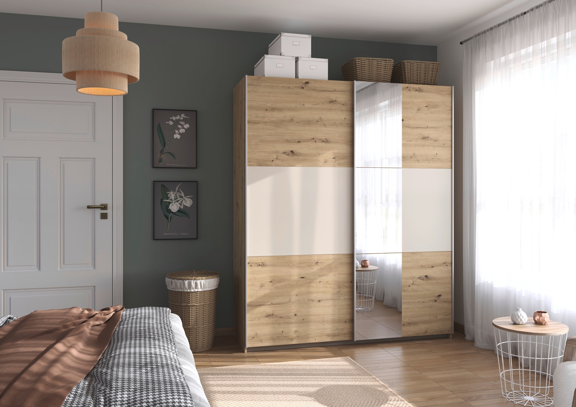 rauch Schwebetürenschrank »Kleiderschrank Schrank Garderobe  ASTANA« 3 Ausstattungen BASIC/CLASSIC/PREMIUM (inkl. SOFT-CLOSE-FUNKTION),  mit 3 Spiegelelementen, Metallgriffleisten alufarbig MADE IN GERMANY