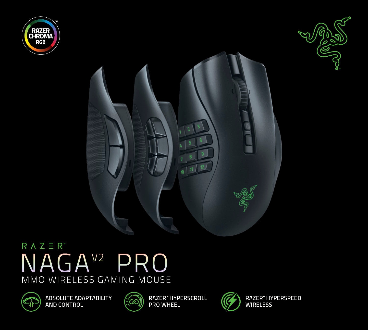 RAZER Gaming-Maus »Naga V2 Pro«, Bluetooth-RF Wireless-kabelgebunden