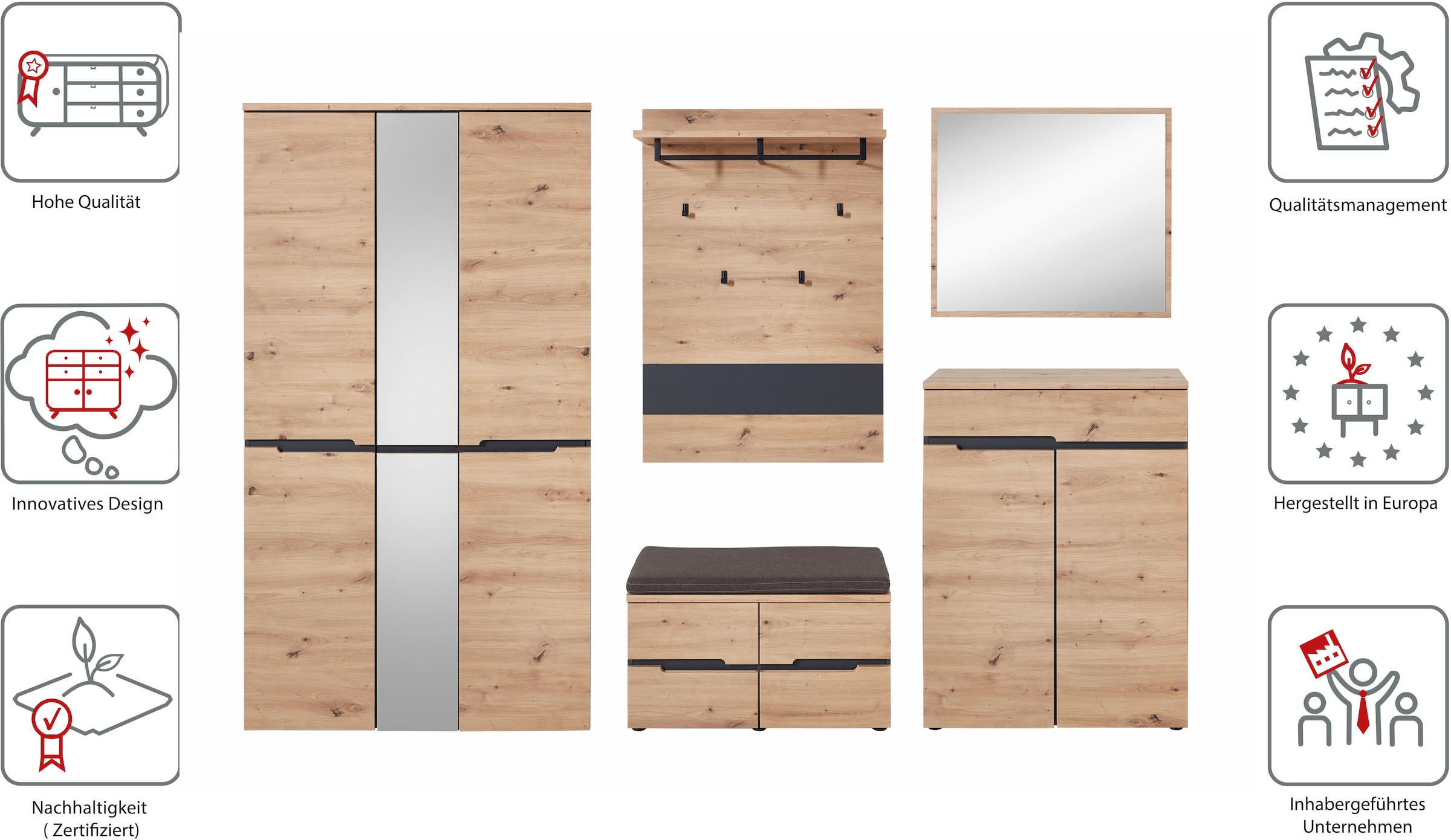 Innostyle Garderoben-Set »MEMPHIS«, (Komplett-Set, 5 St.)