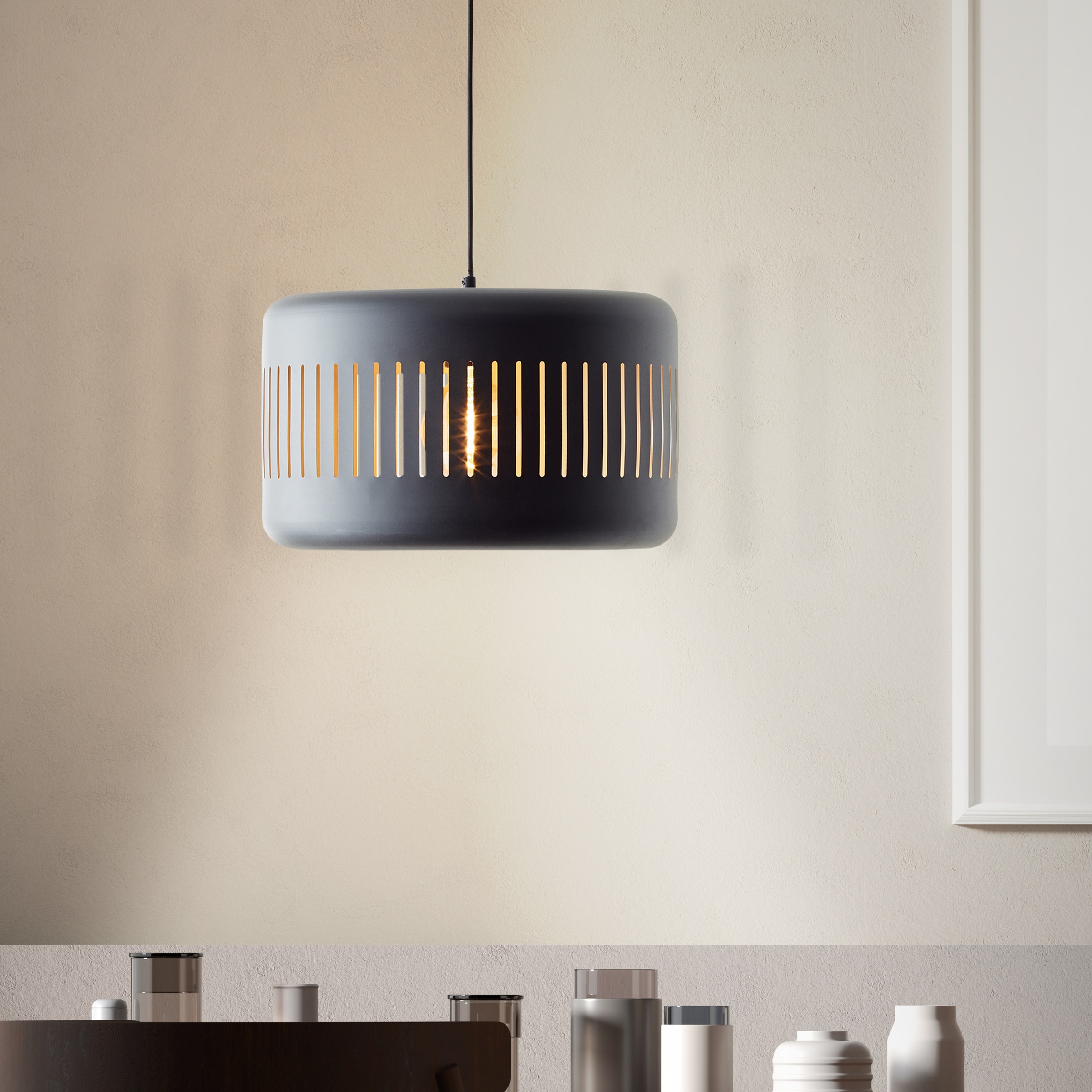 Brilliant Pendelleuchte »Tyas«, 1 flammig, Leuchtmittel E27 | ohne Leuchtmittel, 120 x 38 cm, 1 x E27, kürzbar, Metall, schwarz/goldfarben