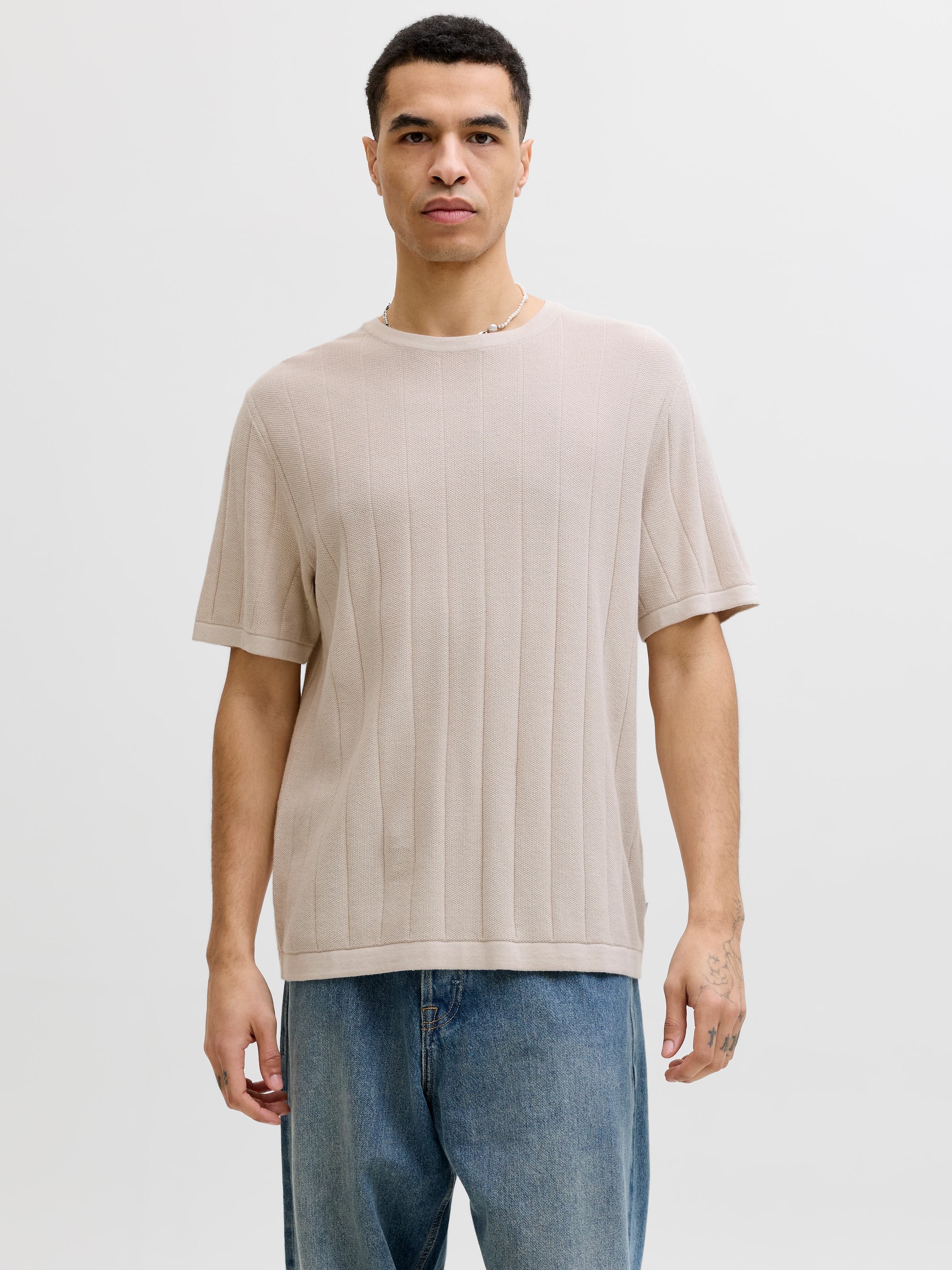 Jack & Jones Kurzarmpullover »JJEBRADLEY KNIT TEE SS LN« Baumwolle, mit vertikaler Rippstruktur