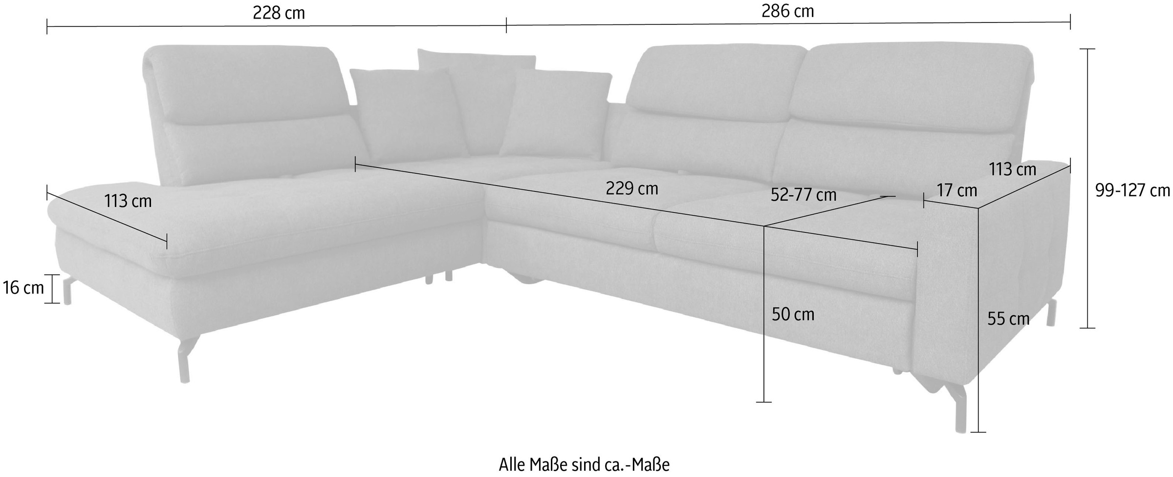 alina Ecksofa »Louis«, Breite 286 cm, Rückenlehnenverstellung, wahlweise mit Bettfunktion