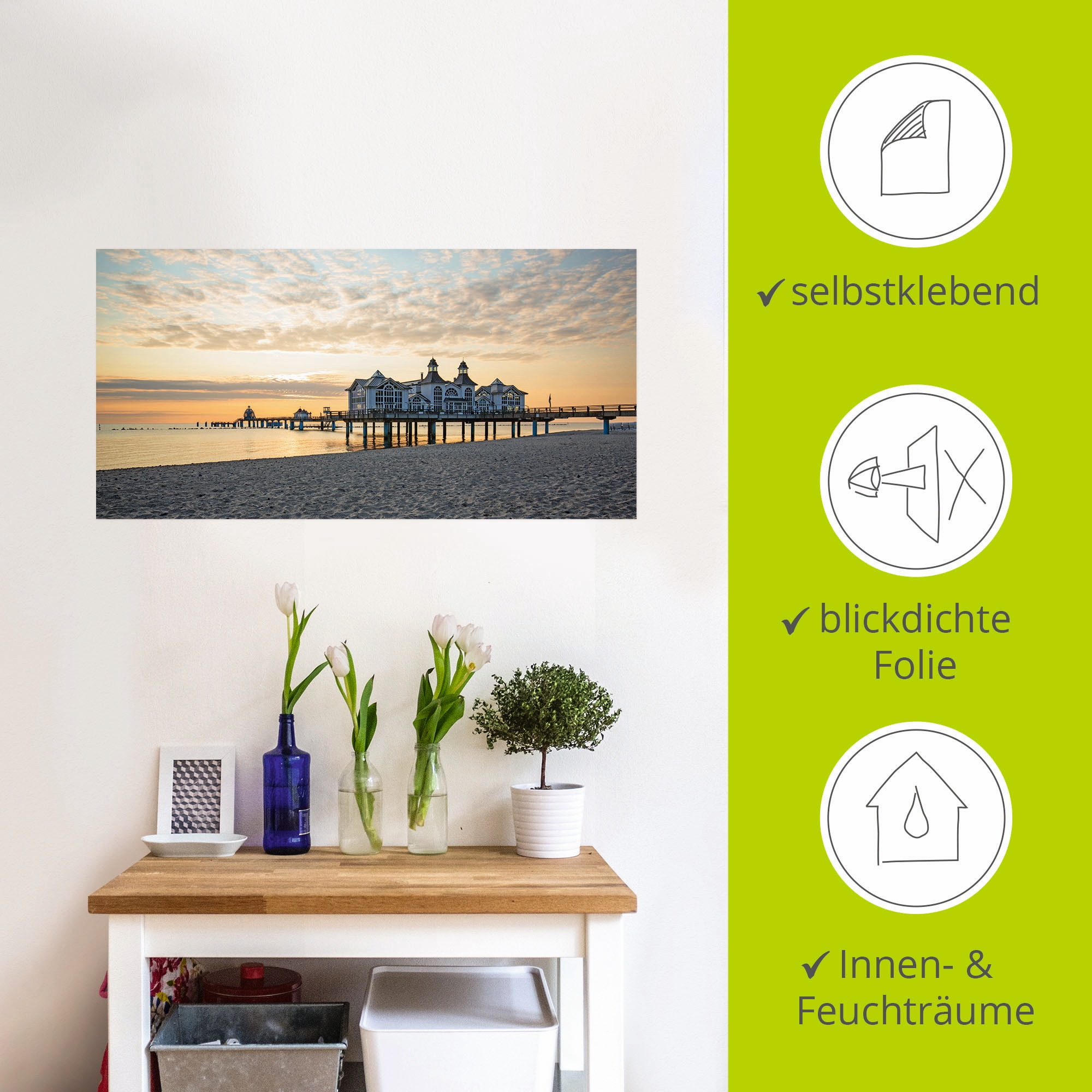 Artland Wandbild »Seebrücke Sellin bei Sonnenaufgang«, Strand, (1 St.), als Leinwandbild, Poster, Wandaufkleber in verschied. Größen