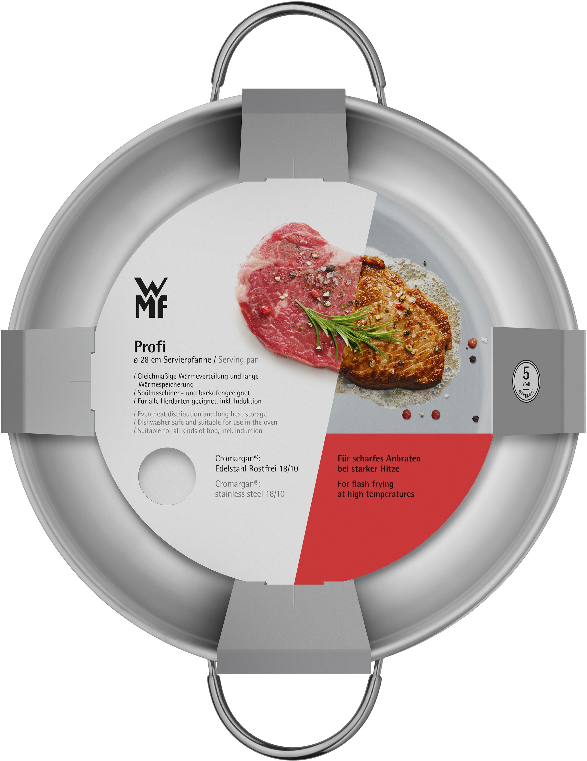 WMF Servierpfanne »Profi«, Cromargan® Edelstahl Rostfrei 18/10, (1 tlg.), 28 cm, TransTherm-Allherdboden