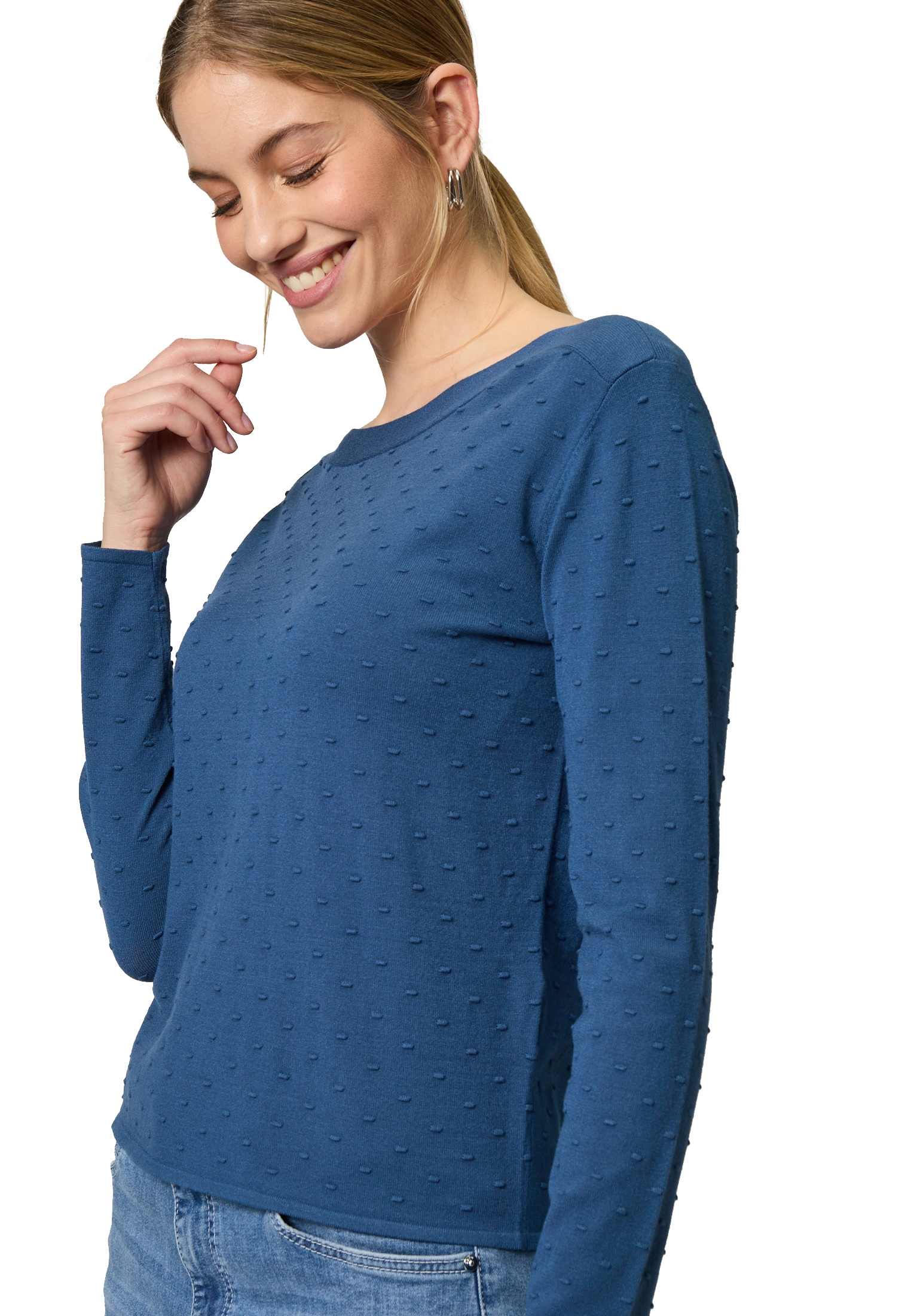 Zero Rundhalspullover »Pullover mit Punktstickerei«