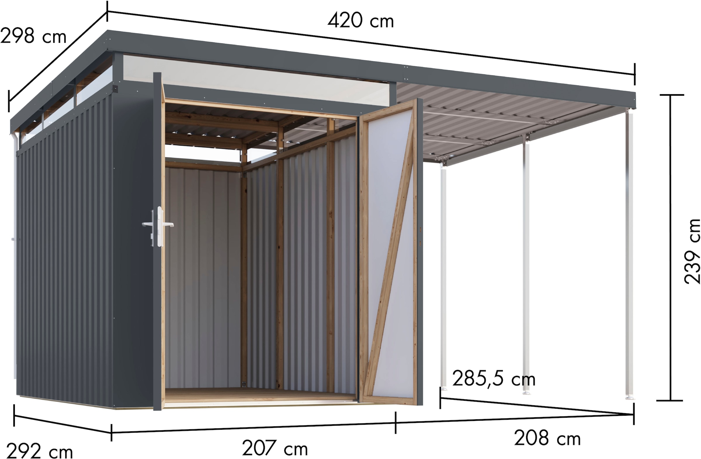 Karibu Gerätehaus »Titanium 2,5 SET mit Anbaudach«