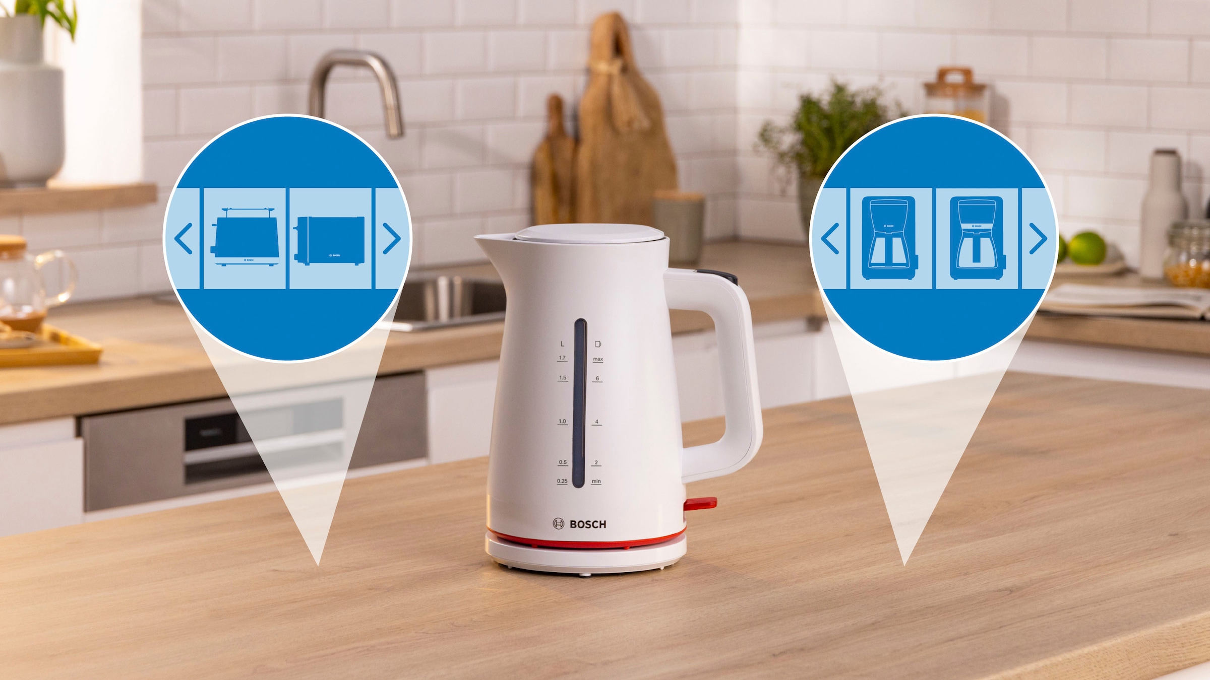 BOSCH Wasserkocher »MyMoment TWK3M121«, 1,7 l, 2400 W, Abschaltautomatik, Tassenanzeige, beidseitige Wasserstandsanzeige