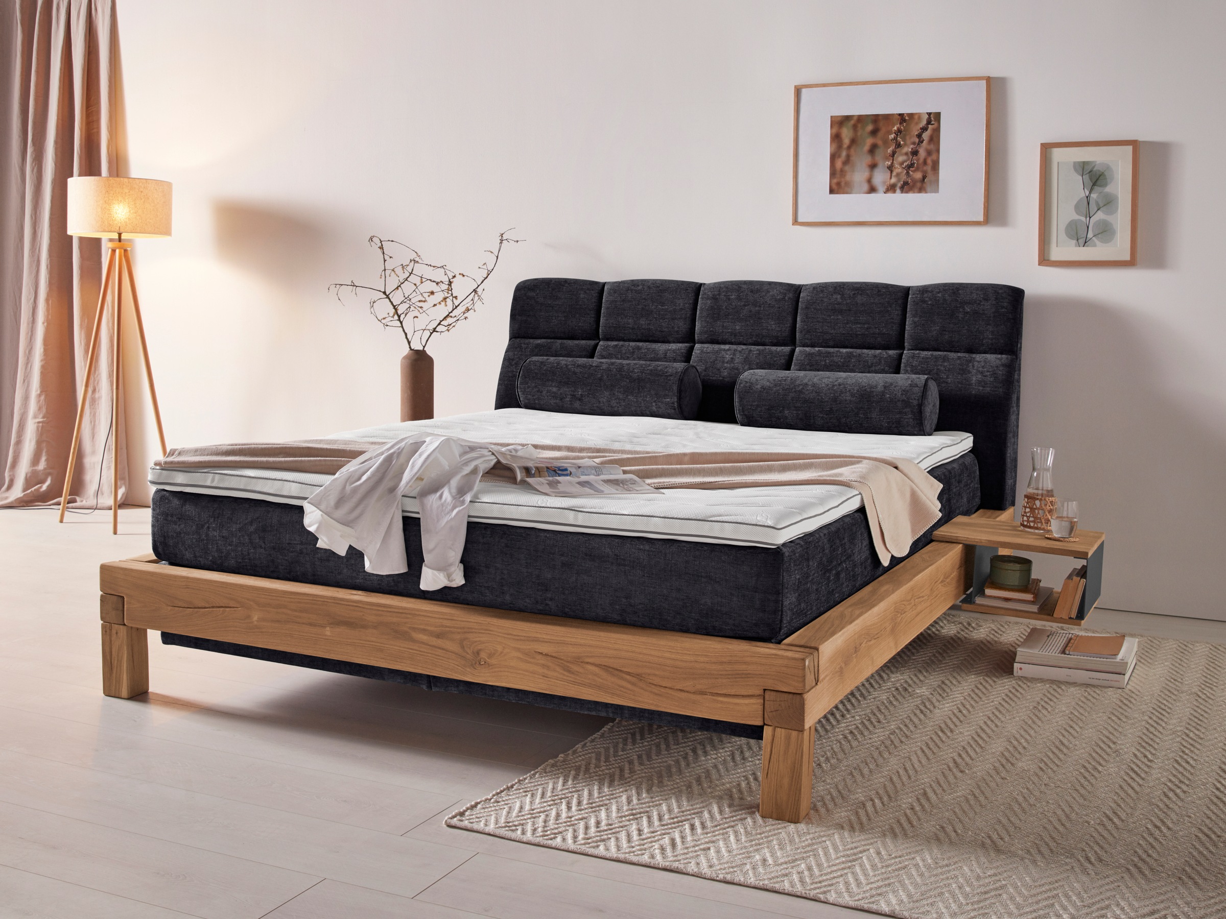 Home affaire, Boxspringbett »Villads« Liegefläche: 180/200 cm, Inside-Boxspring-Unterbau, recycelte Stoffe, carbone, Polyester, Struktur (recyceltes 