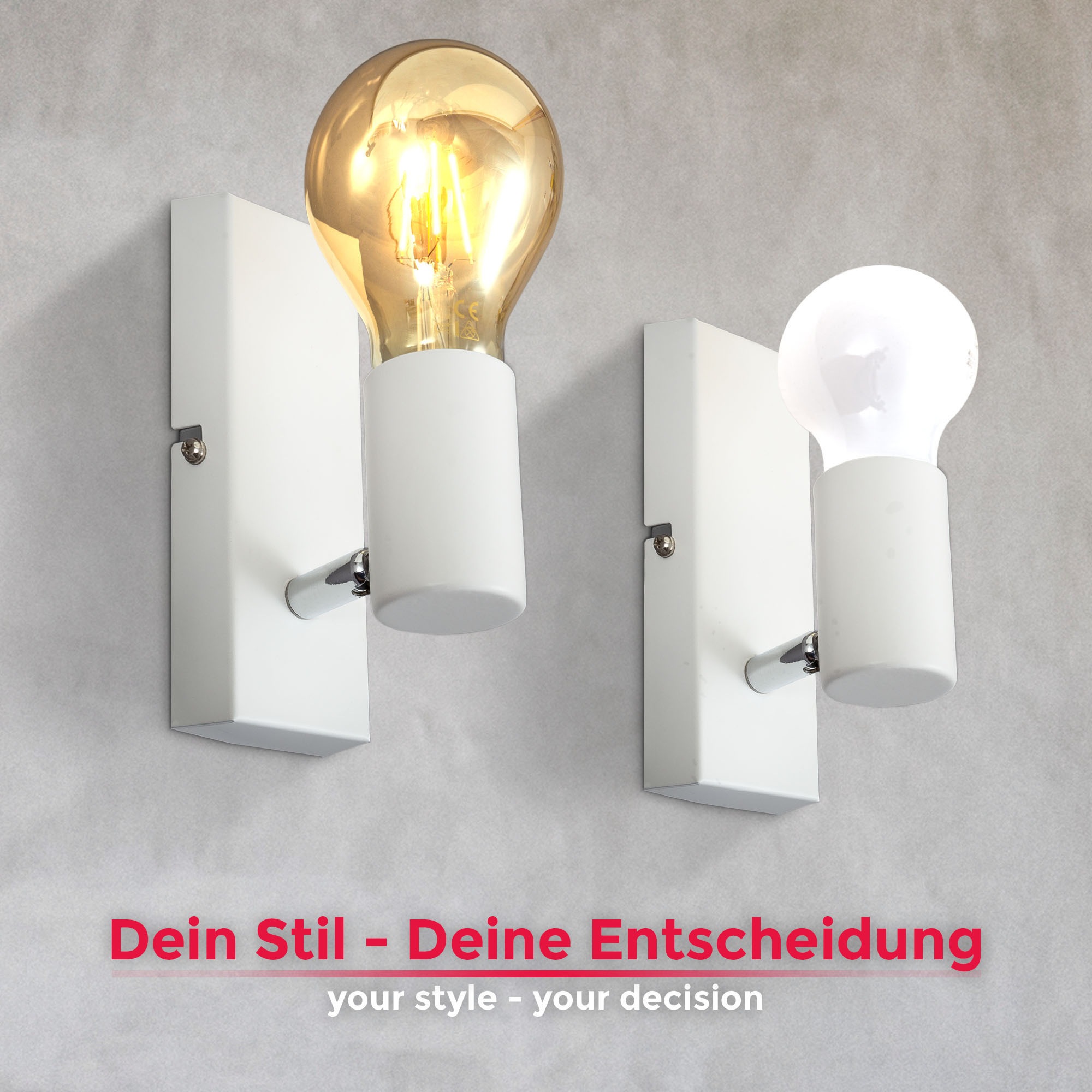 B.K.Licht Wandleuchte »BK_DS1359 Wandlampe Innen, Retro, E27-Fassung, Weiß«, 1 flammig, Leuchtmittel E27 | ohne Leuchtmittel, Wandstrahler, Vintage, Flurlampe, ohne Leuchtmittel (max. 60W)