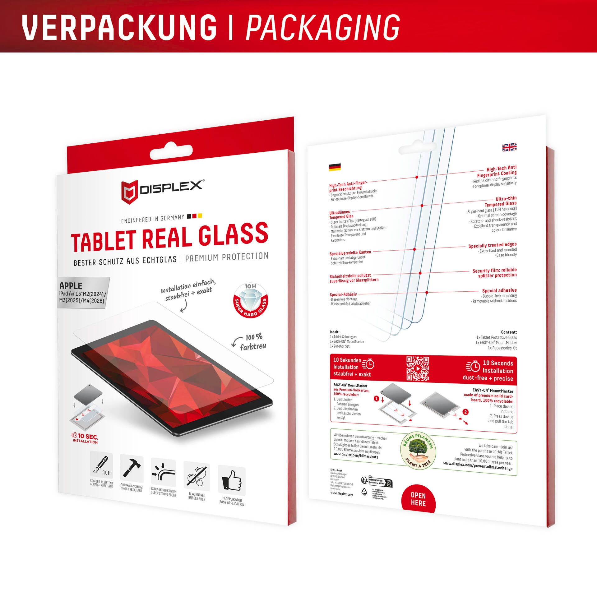 Displex Displayschutzglas »Tablet Real Glass« für Apple iPad Air 13'' (2026) Displayschutzfolie, Schutzfolie, Bildschirmschutz, kratz- & stoßfest