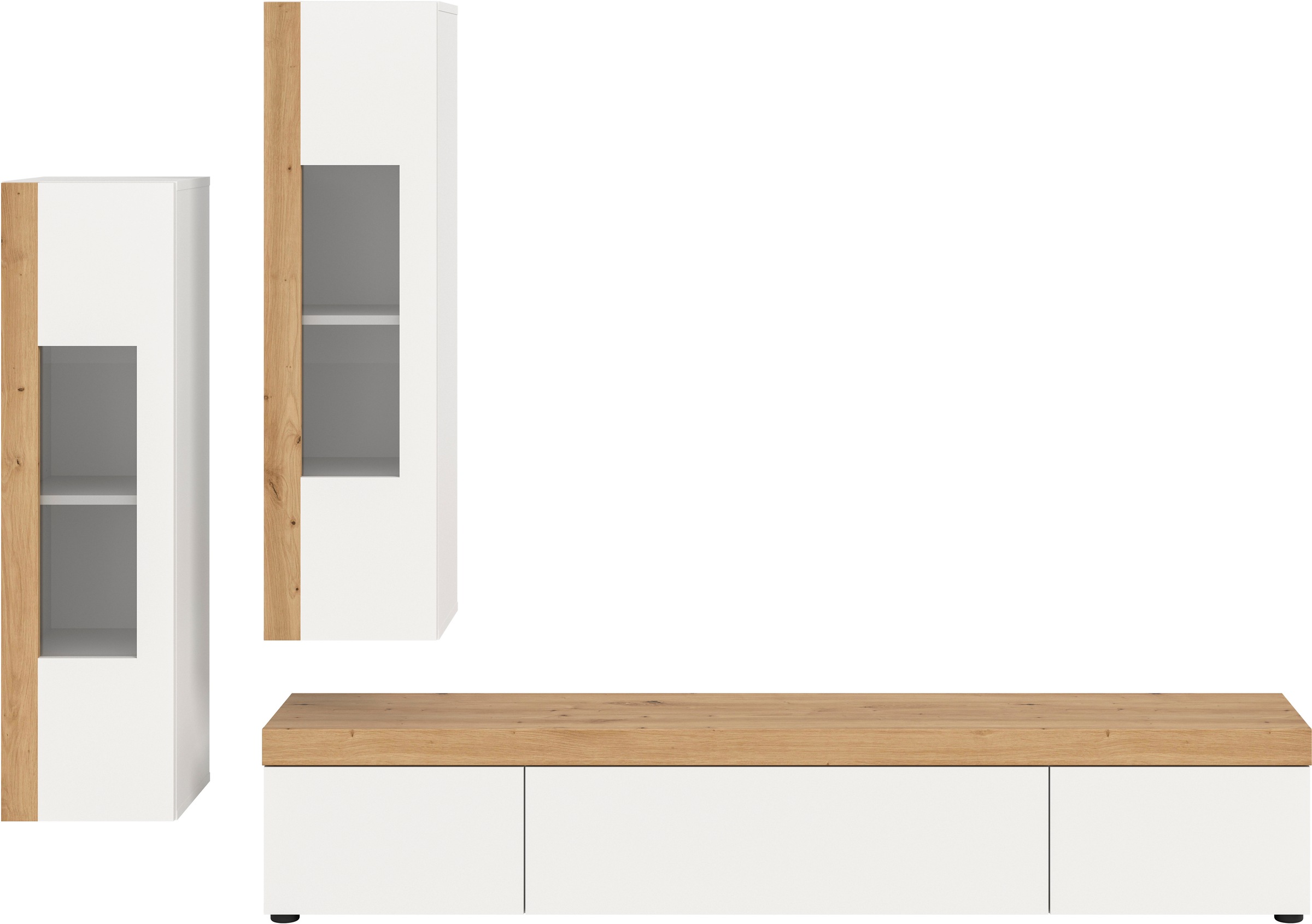 INOSIGN Wohnwand »Svala, Breite 180 cm, Wohnkombination«, (Set, 3 St.), stehend u. hängend montierbar, Vitrinenschränke, Lowboard