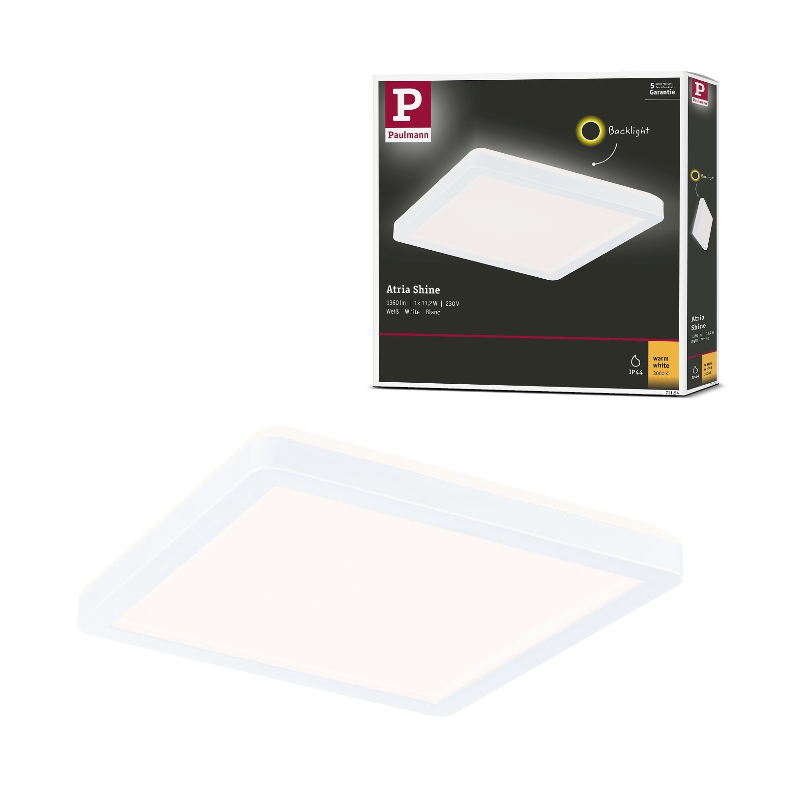 Paulmann LED Panel »Atria Shine IP44 eckig 190x190mm 11,2W 900lm 3000K«, 1 flammig, Backlight