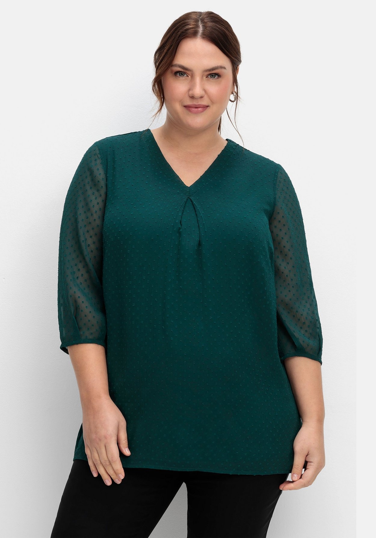 Sheego Tunika »Tunika mit Chiffon-Ärmeln und eingewebtem Muster«, mit Chiffon-Ärmeln und...