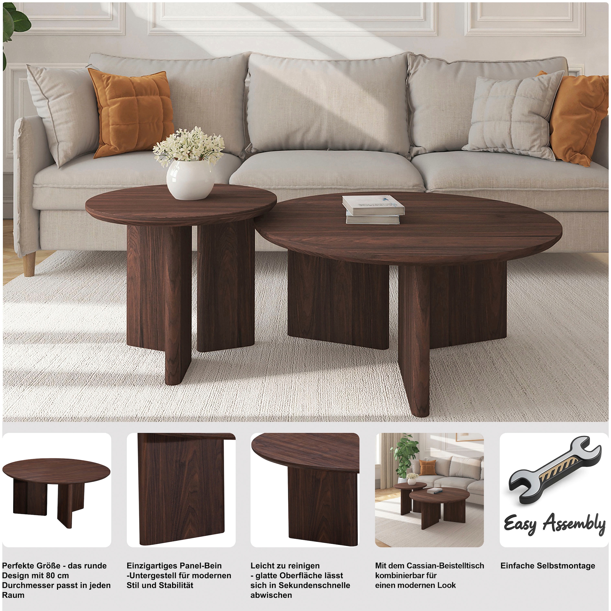 OTTO home Couchtisch »Cassian« 1 Stk. tlg. Eichenoptik, modernes Fußgestell, Ø80 cm