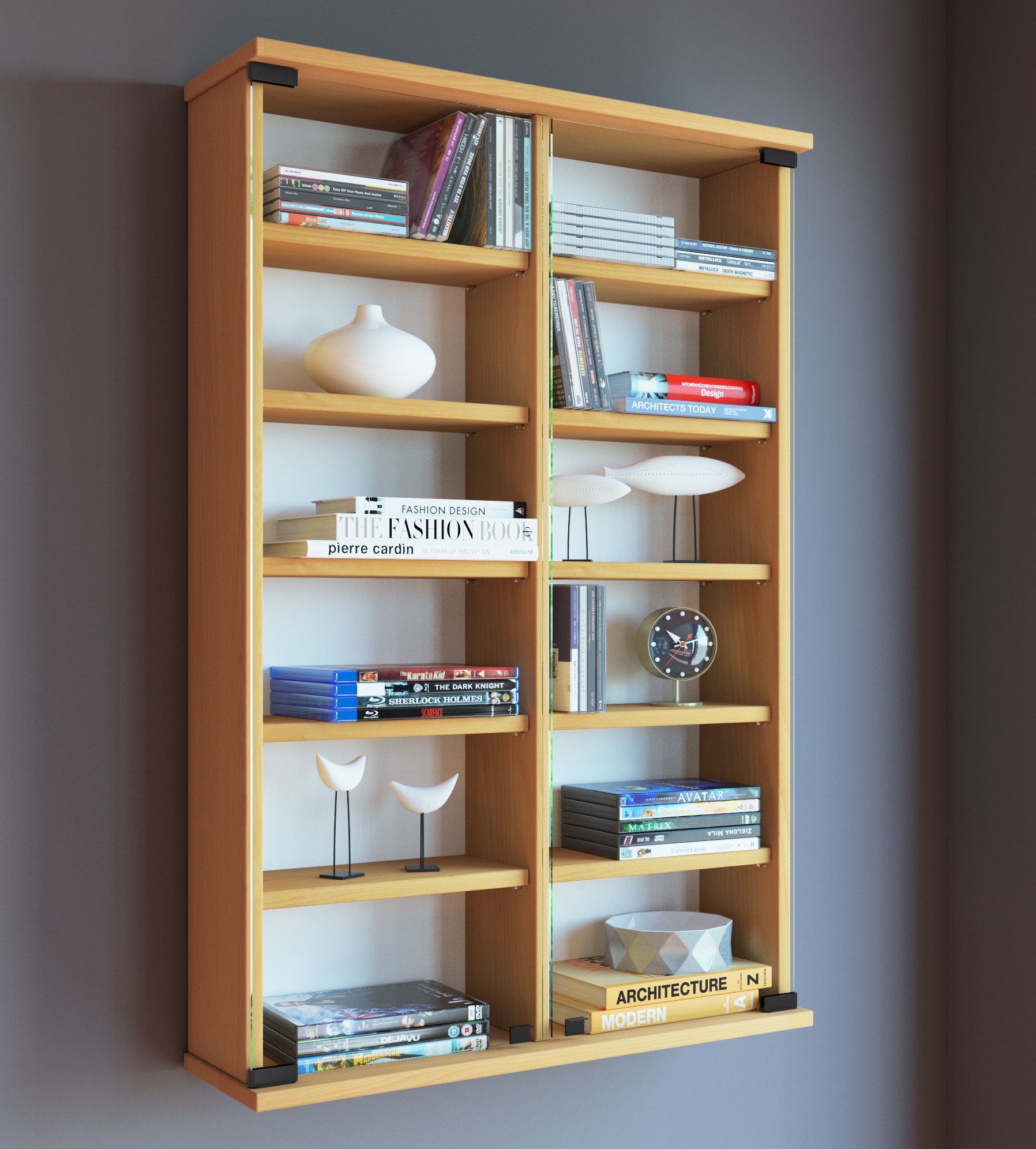 VCM Media-Regal »VCM Holz CD DVD Wandregal/Wandvitrine | Vitrine mit 2 ESG-Sicherheitsglastüren. | Maße: H. 92 x B. 60 x T. 18 cm | 10 variable Einlegeböden - Zuntisa«