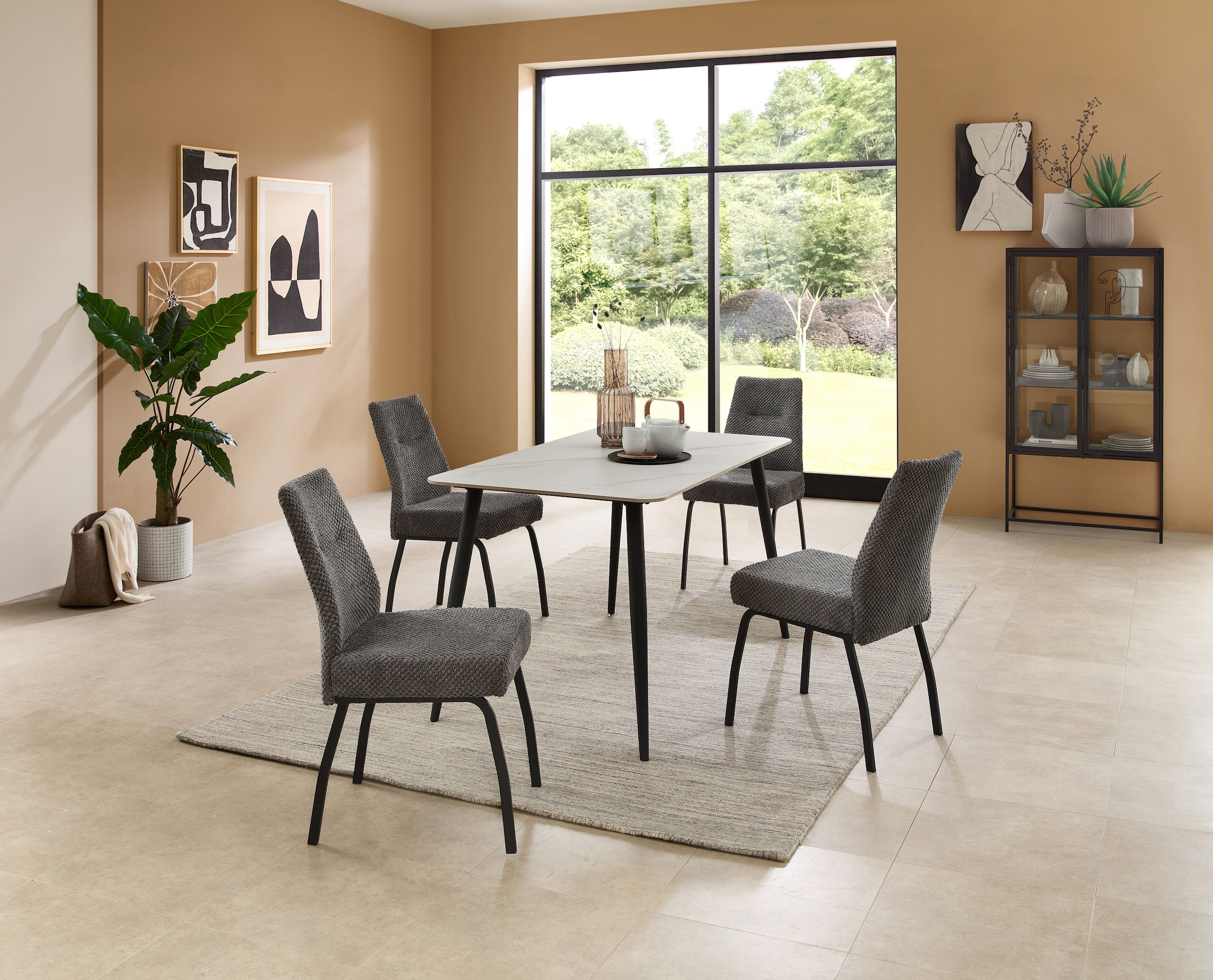 Stolkom Esstisch »Cody Esszimmertisch Keramik, Weiß marmoriert, BxHxT 140x76x80 cm«, Keramikoberfläche weiß marmoriert, 4-Fuß Gestell Schwarz matt