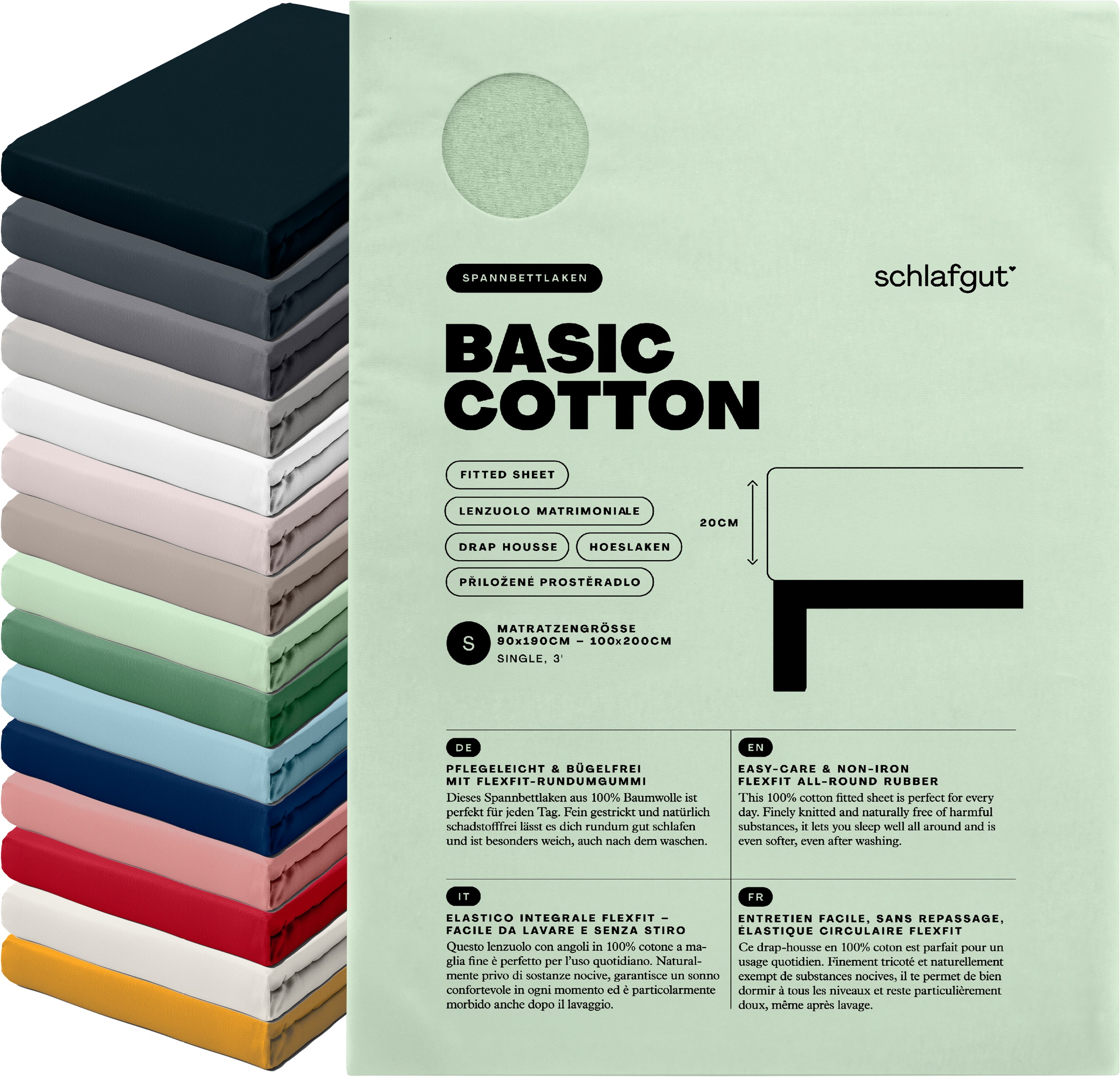 Schlafgut Spannbettlaken »Basic Cotton Bettlaken, 160 g/m², 100% Baumwolle, Spannbetttuch« Spannbettlaken bis 20 cm Matratzenhöhe, bügelfrei und pflegeleicht