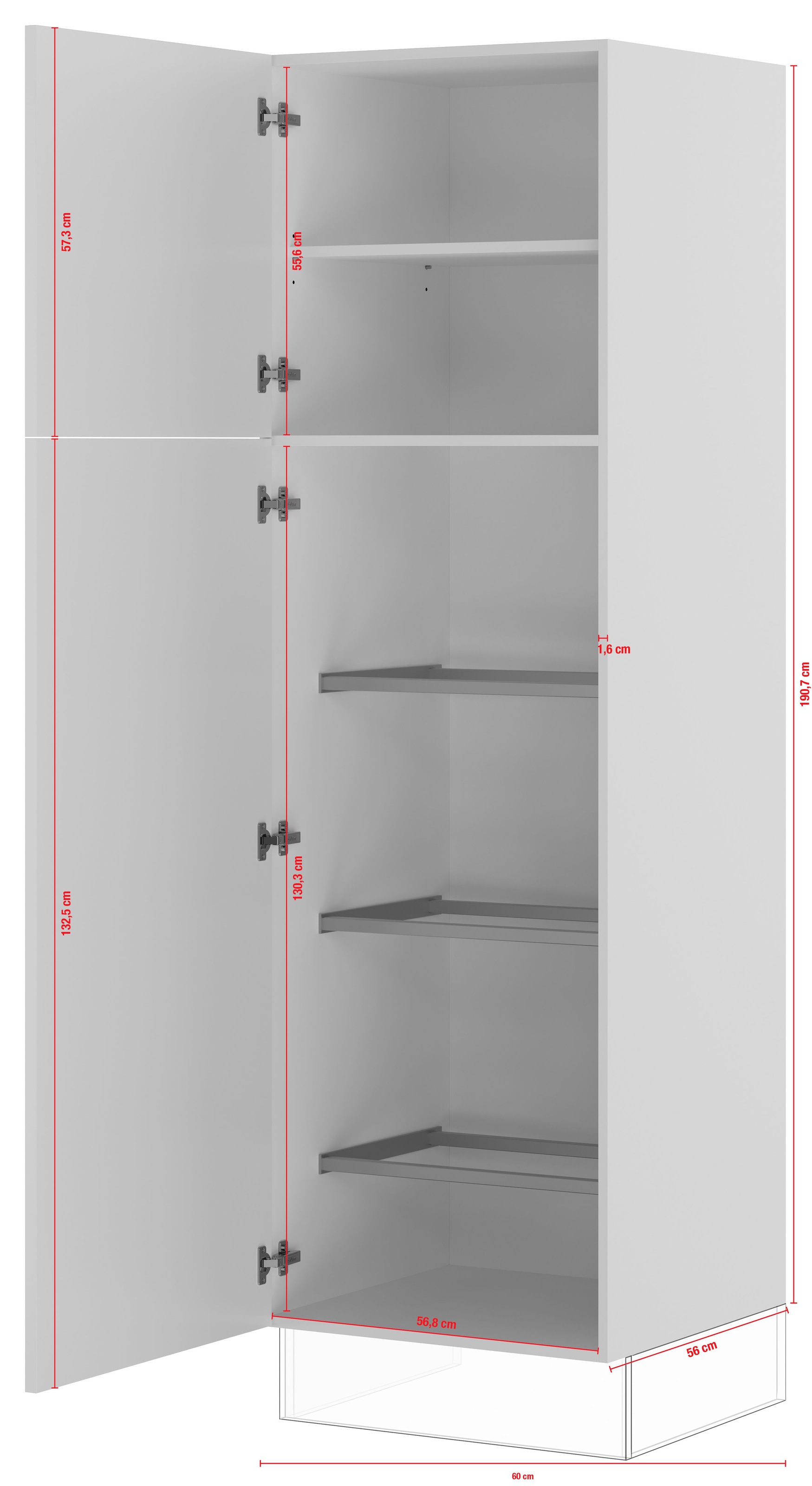 IMPULS KÜCHEN Seitenschrank »"Prag", Breite/Höhe: 60/190,7 cm«, vormontiert, mit Drehtüren, mit verstellbarem Fachboden