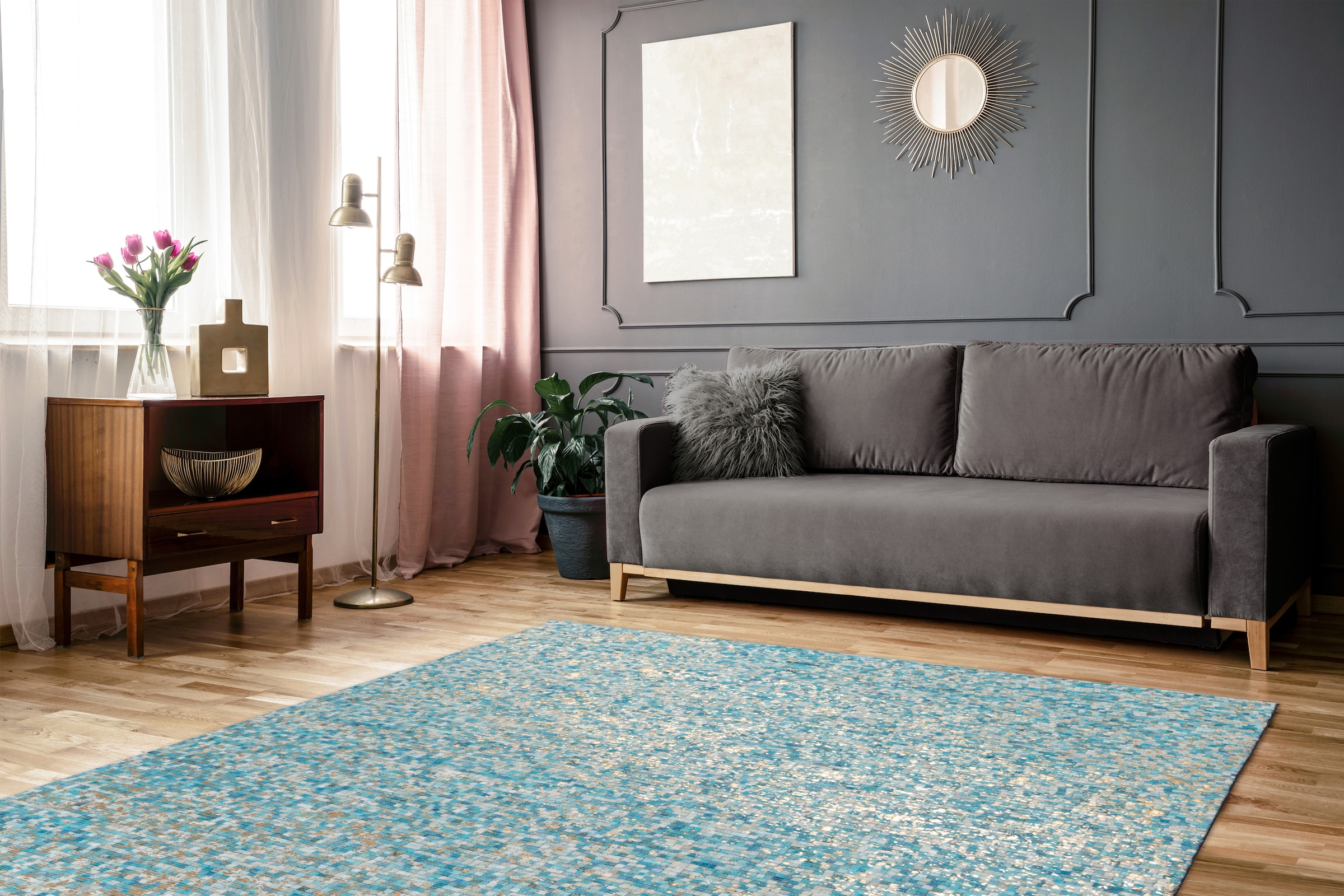 Arte Espina Teppich »Finish 100«, natürlicher Lederteppich,mit glänzender Metallic-Farbe,Rücken aus Filz
