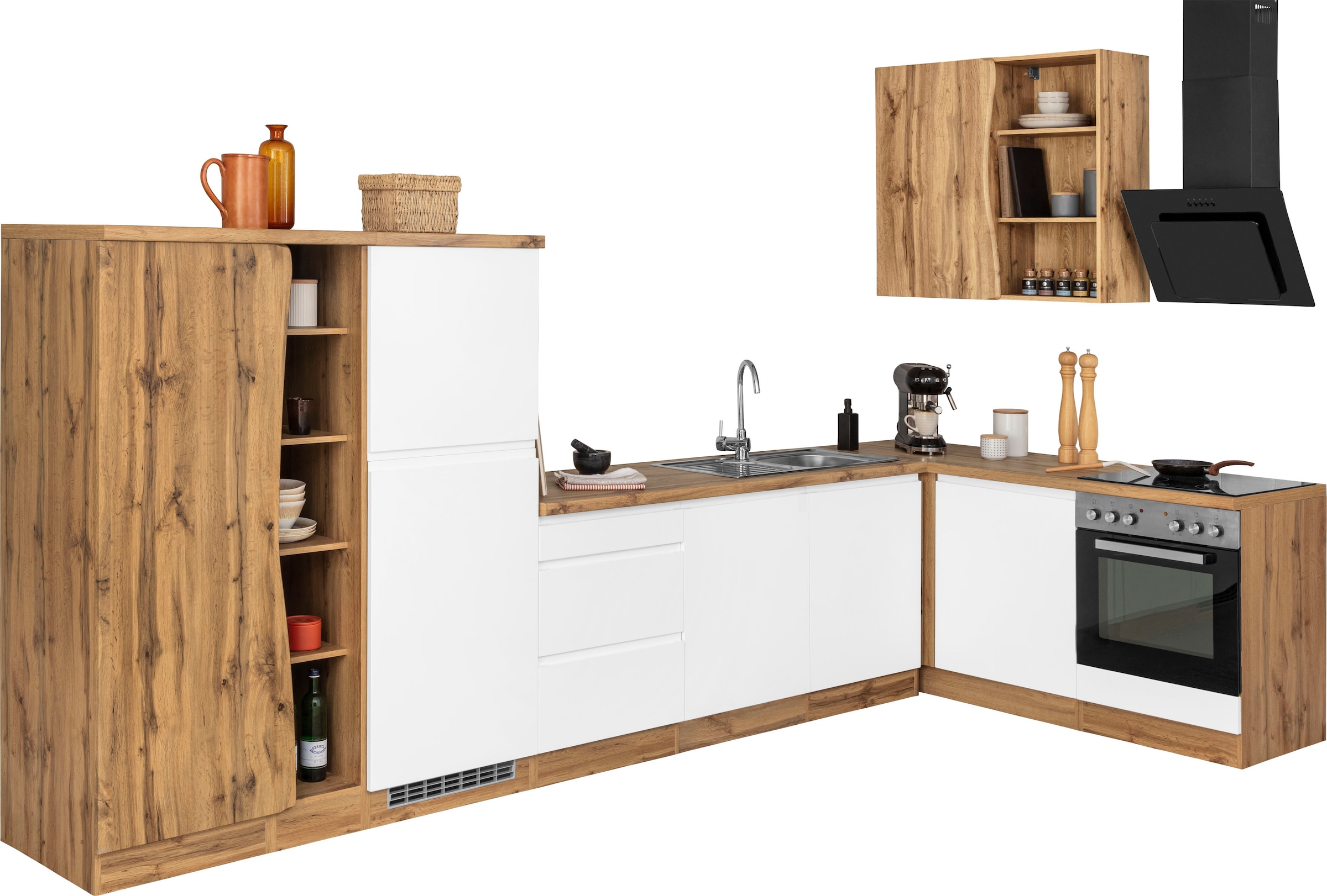 KOCHSTATION Winkelküche »KS-Bruneck«, Stellbreite 380/180 cm breit, wahlweise mit oder ohne E-Geräte, MDF