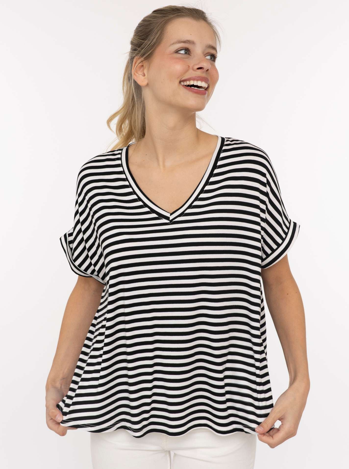 Zwillingsherz T-Shirt »"Maritime Streifen"« One Size, Kurzarm, V-Ausschnitt, gestreift, Loose Fit