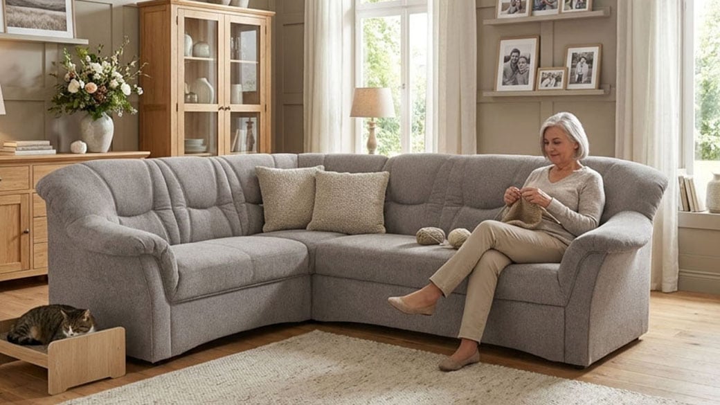 OTTO home Ecksofa »Langelland 232 x 146 cm, auch mit Schlaffunktion, mittelfester Sitz« L-Form, mit Federkern, pflegeleichter, weicher Luxus-Microfaser