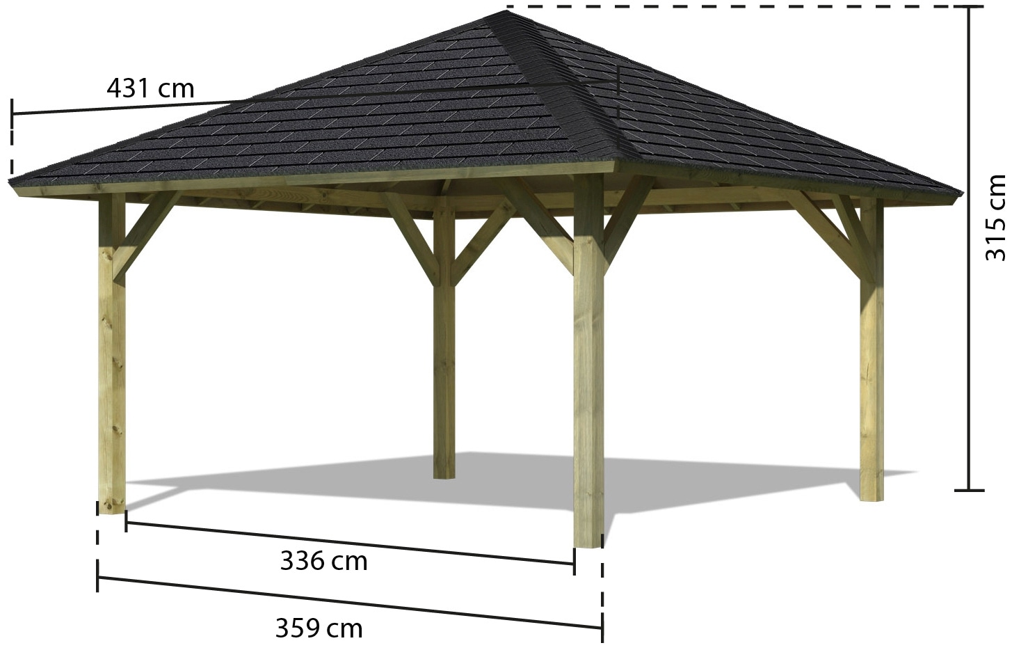 Karibu Pavillon »Holm 1« BxTxH: 431x431x315 cm, mit schwarzen Dachschindeln