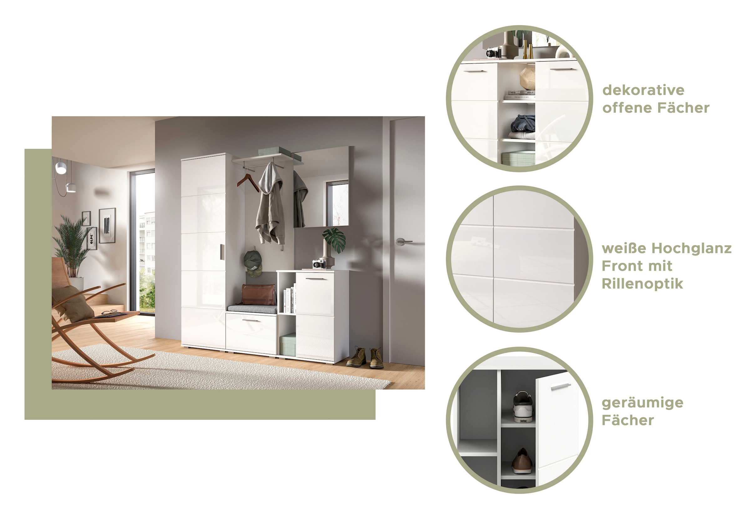 INOSIGN Sitzbank »Valge, Breite 55cm, 1 Klappe, 1 Einlegeboden, 2 Fächer«, Bank, Schuhbank, Garderobenbank, Dielenbank, Flurbank, Ablagebank