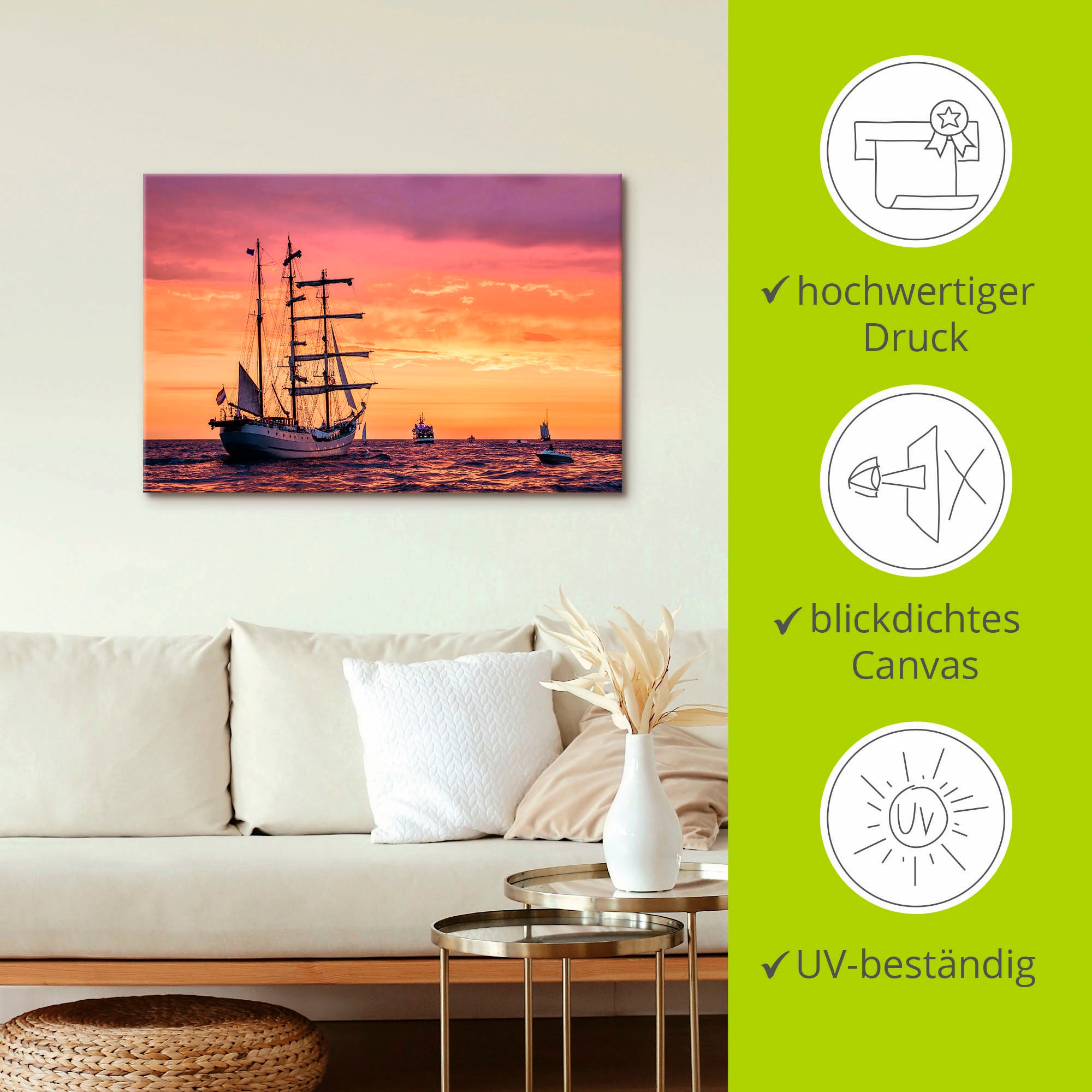 Artland Leinwandbild »Segelschiffe Hanse Sail in Rostock I«, Boote & Schiffe, (1 St.), auf Keilrahmen gespannt