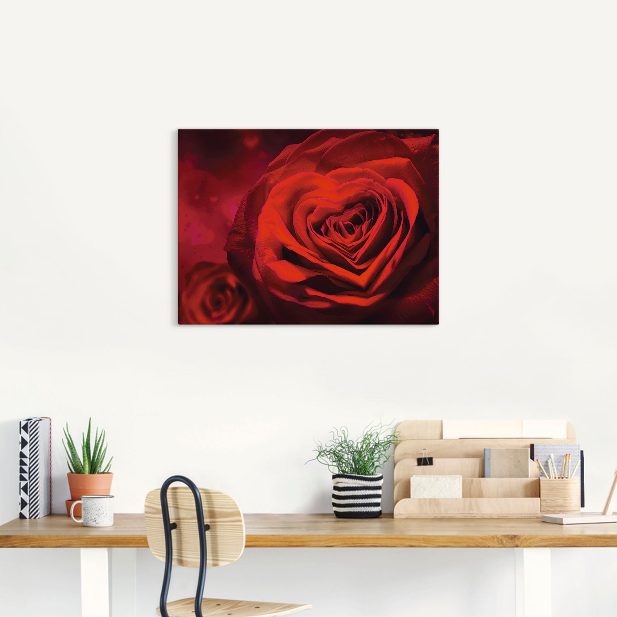 Artland Leinwandbild »Valentinseinladung mit Herzen und Rosen« Blumen 1 Stk. tlg. auf Holzrahmen gespannt