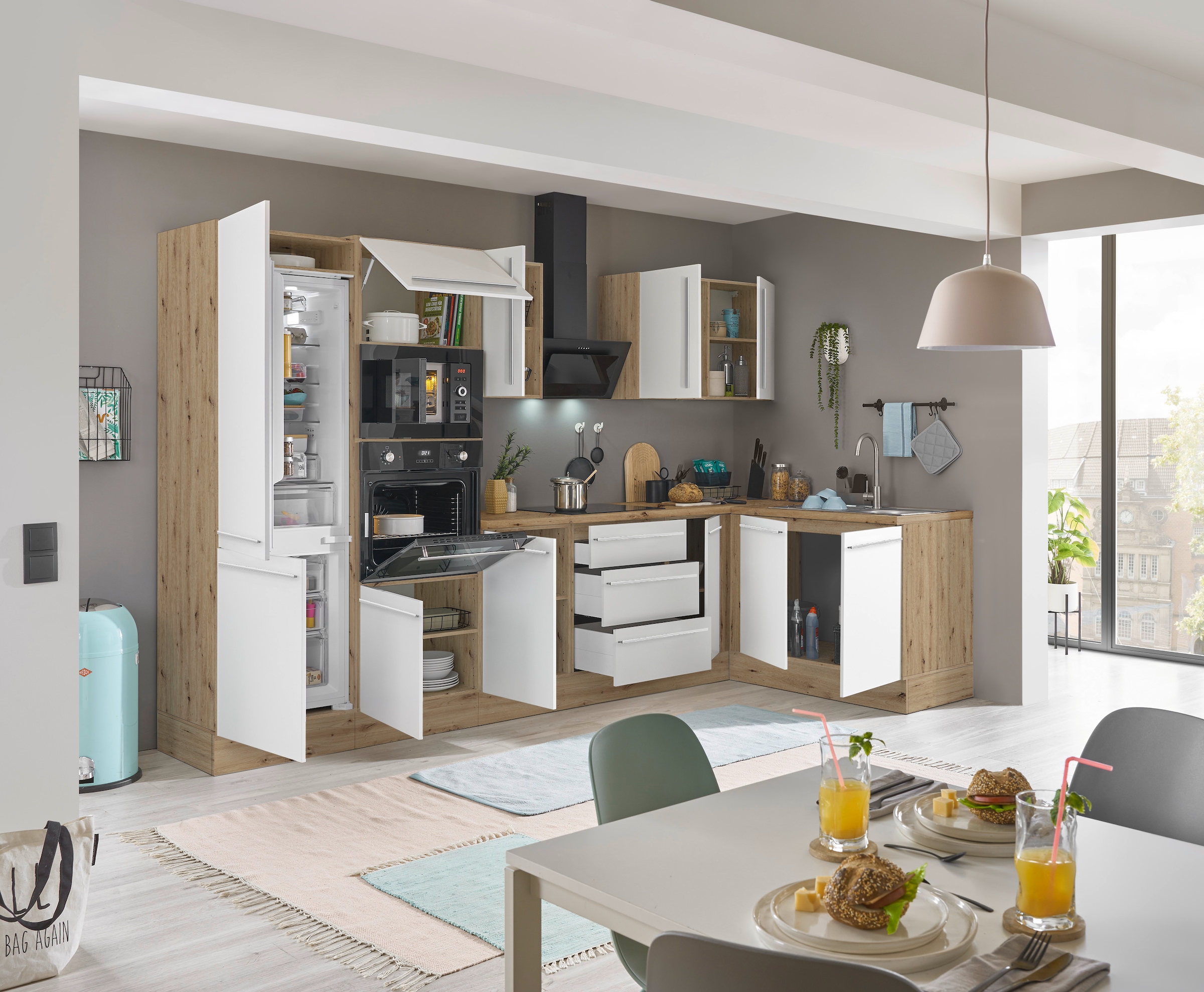 KOCHSTATION Winkelküche »Florida, Stellbreite 330x165 cm«, wahlweise mit E-Geräten, mit Softclose für Türen und Schubkästen
