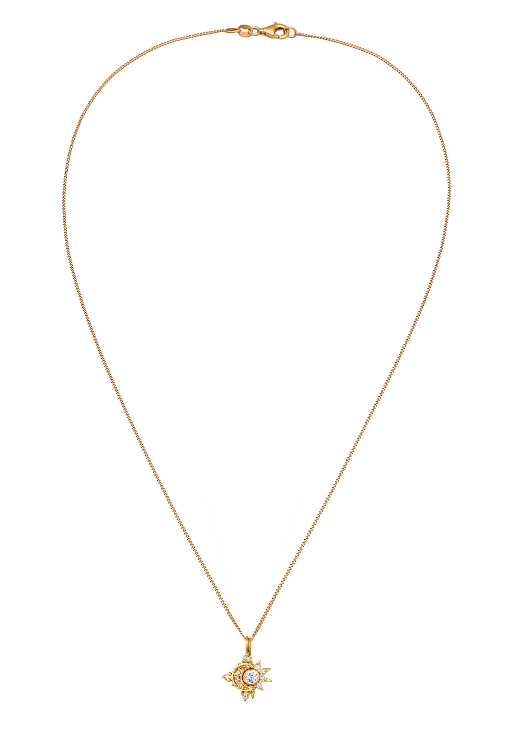 Elli Kette mit Anhänger »Halskette Sonne Mond Zirkonia Weiß 925 Sterling Silber vergoldet«