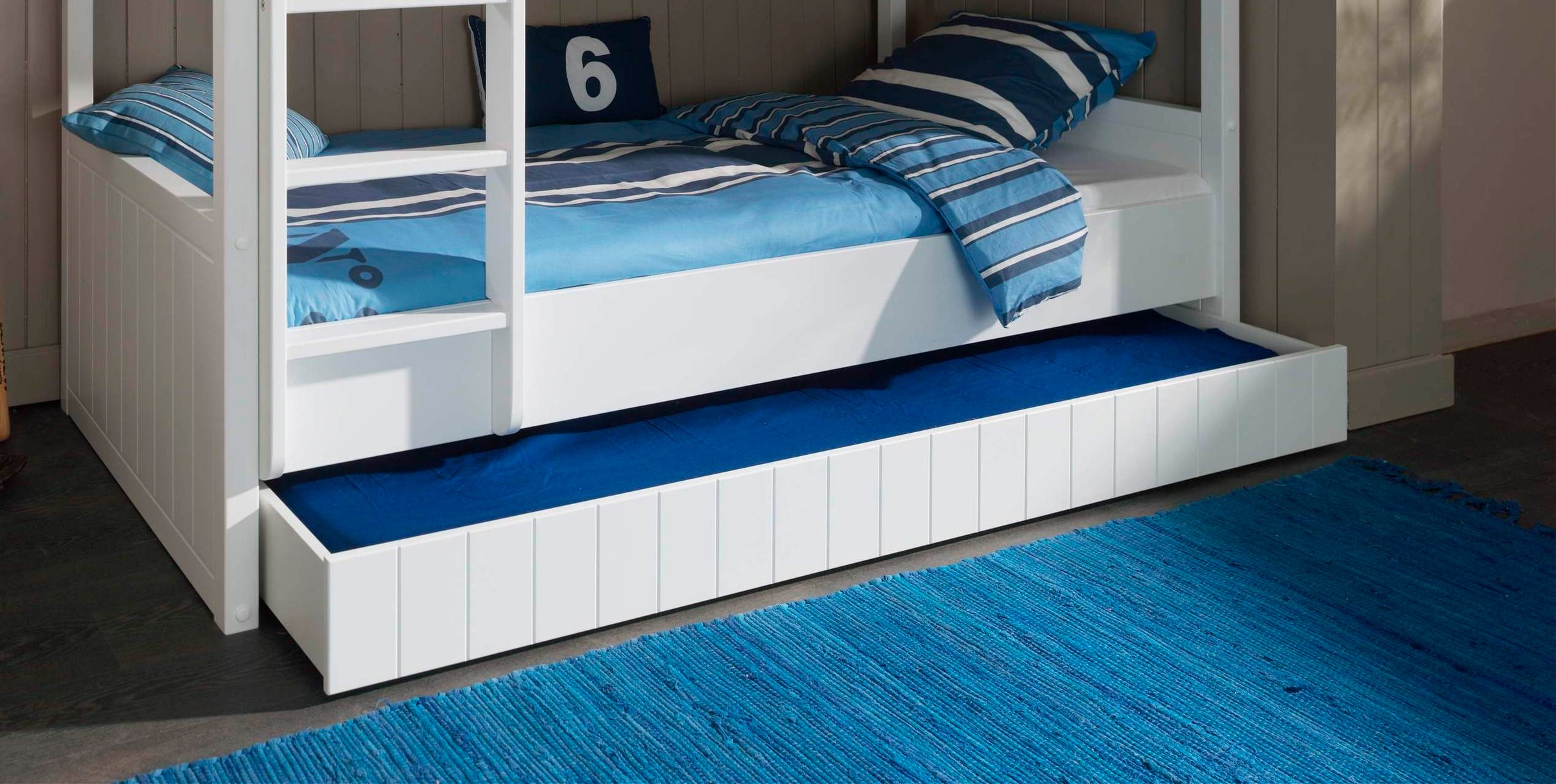 Vipack Bettschubkasten Made in Europe,  Front mit Rillenprofilen, lackierte Oberfläche, Rollenführung